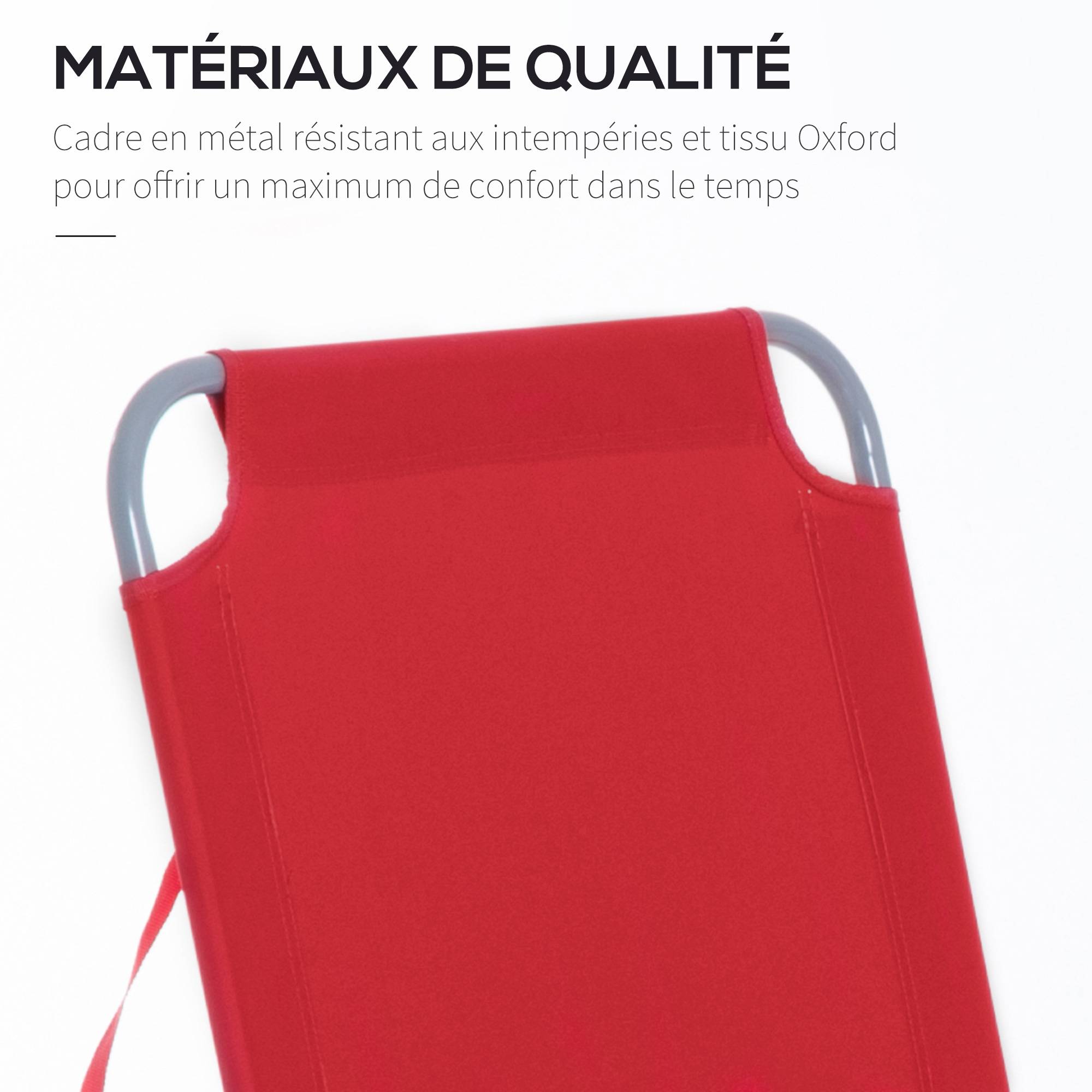 Bain de Soleil transat Pliable Dossier réglable Multipositions métal et Polyester Rouge - Image 8
