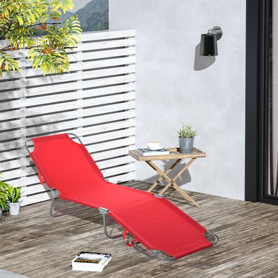 Bain de Soleil transat Pliable Dossier réglable Multipositions métal et Polyester Rouge - Image 4