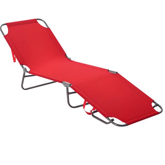 Bain de Soleil transat Pliable Dossier réglable Multipositions métal et Polyester Rouge - Image 1