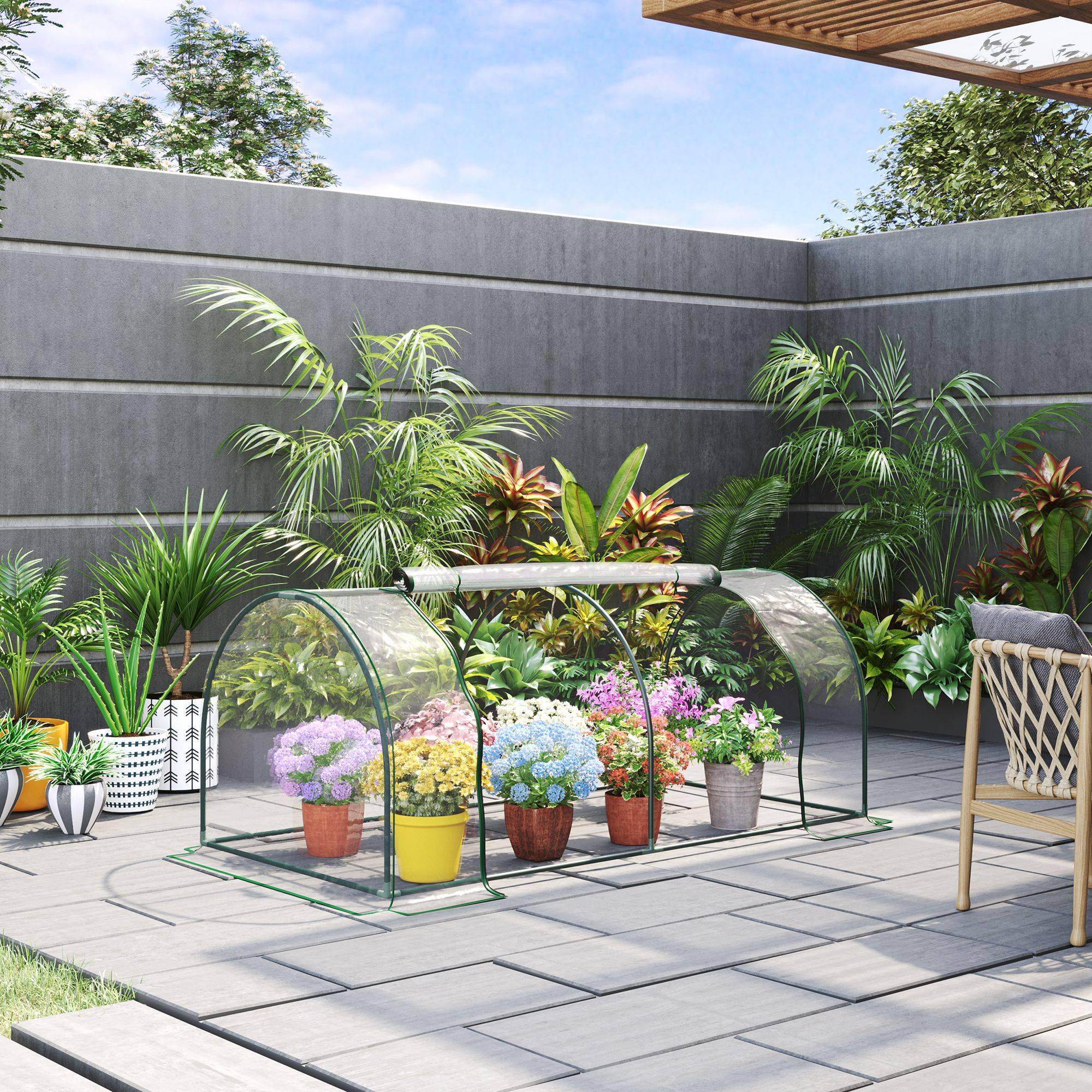 Serre transparente 200x100x80 cm avec structure acier et PVC, abri potager pratique et accessible pour tomates - Image 3