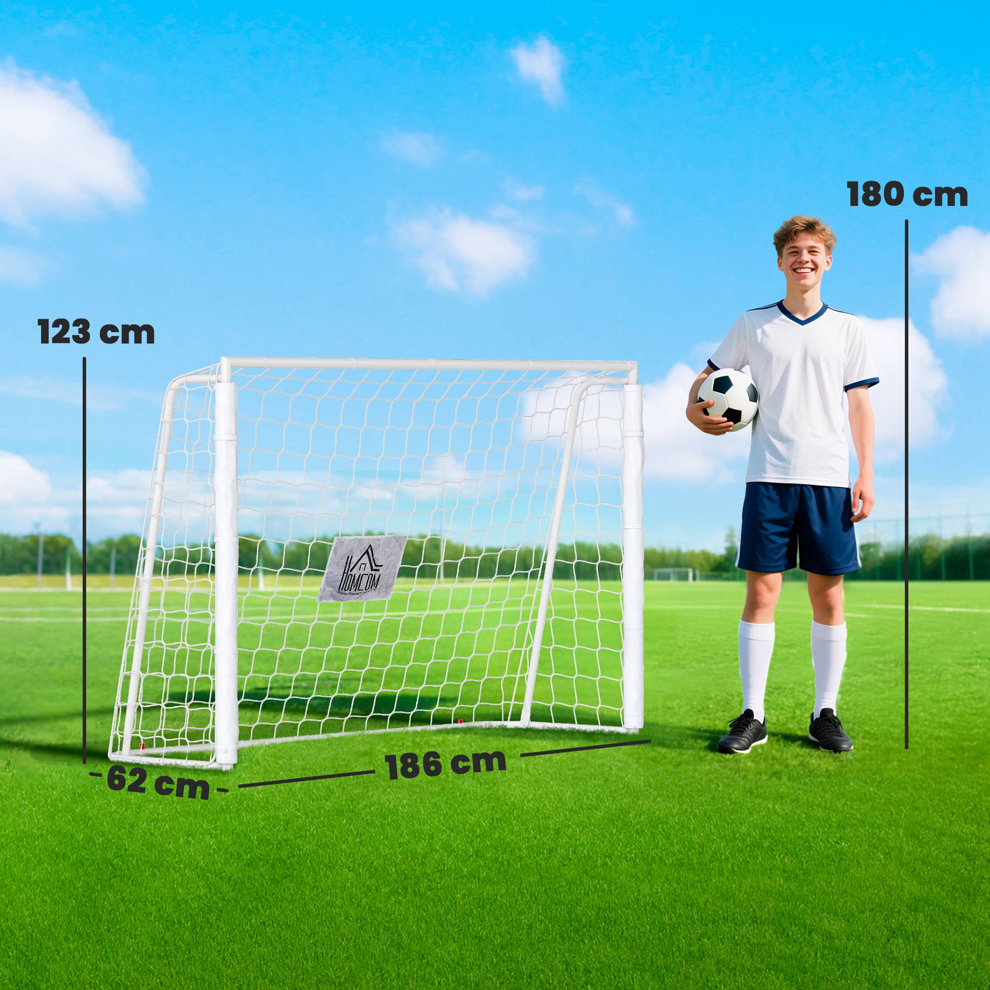 But de football pour enfants, cible, manchons antichoc, jardin, 186 x 123 cm, blanc - Image 5