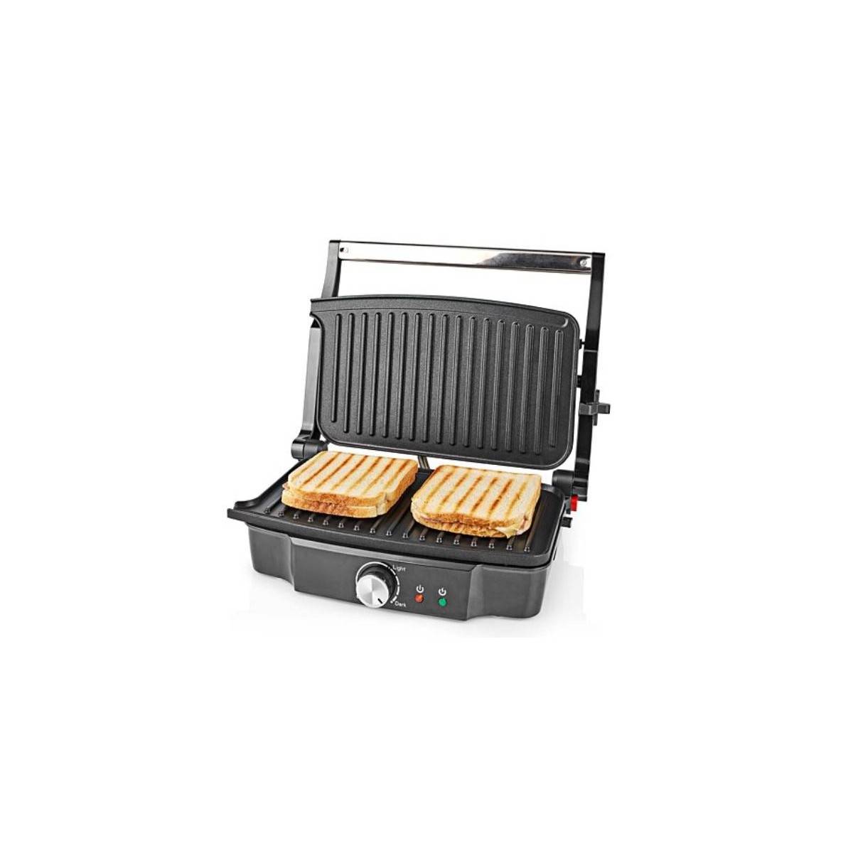 Grill de contact 1500W Sandwiches Pannini Grillades Plaque Anti-adhésive Poignée froide NEDIS - Image 1