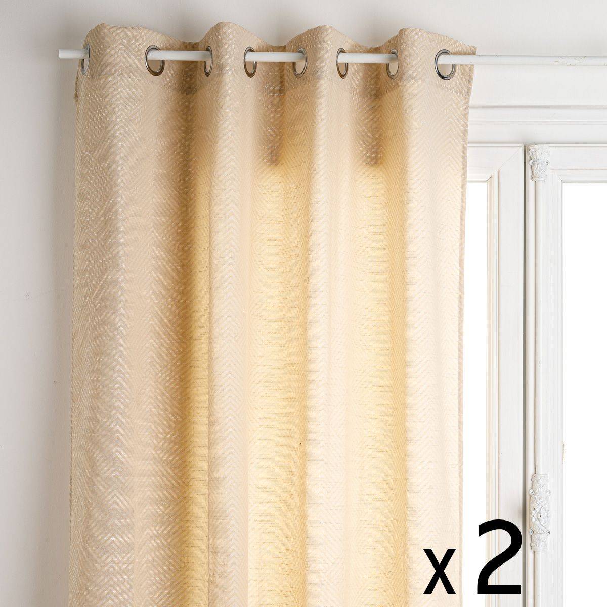 Atmosphera - Lot de 2 Rideaux à  œillets tissu Jacquard coloris Lin 140 x 260 cm - Image 1