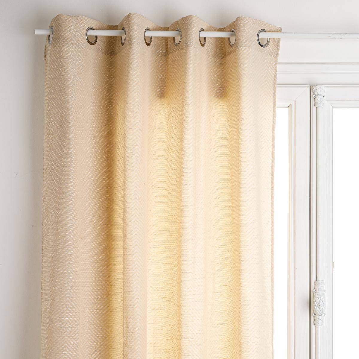 Atmosphera - Lot de 2 Rideaux à  œillets tissu Jacquard coloris Lin 140 x 260 cm - Image 2