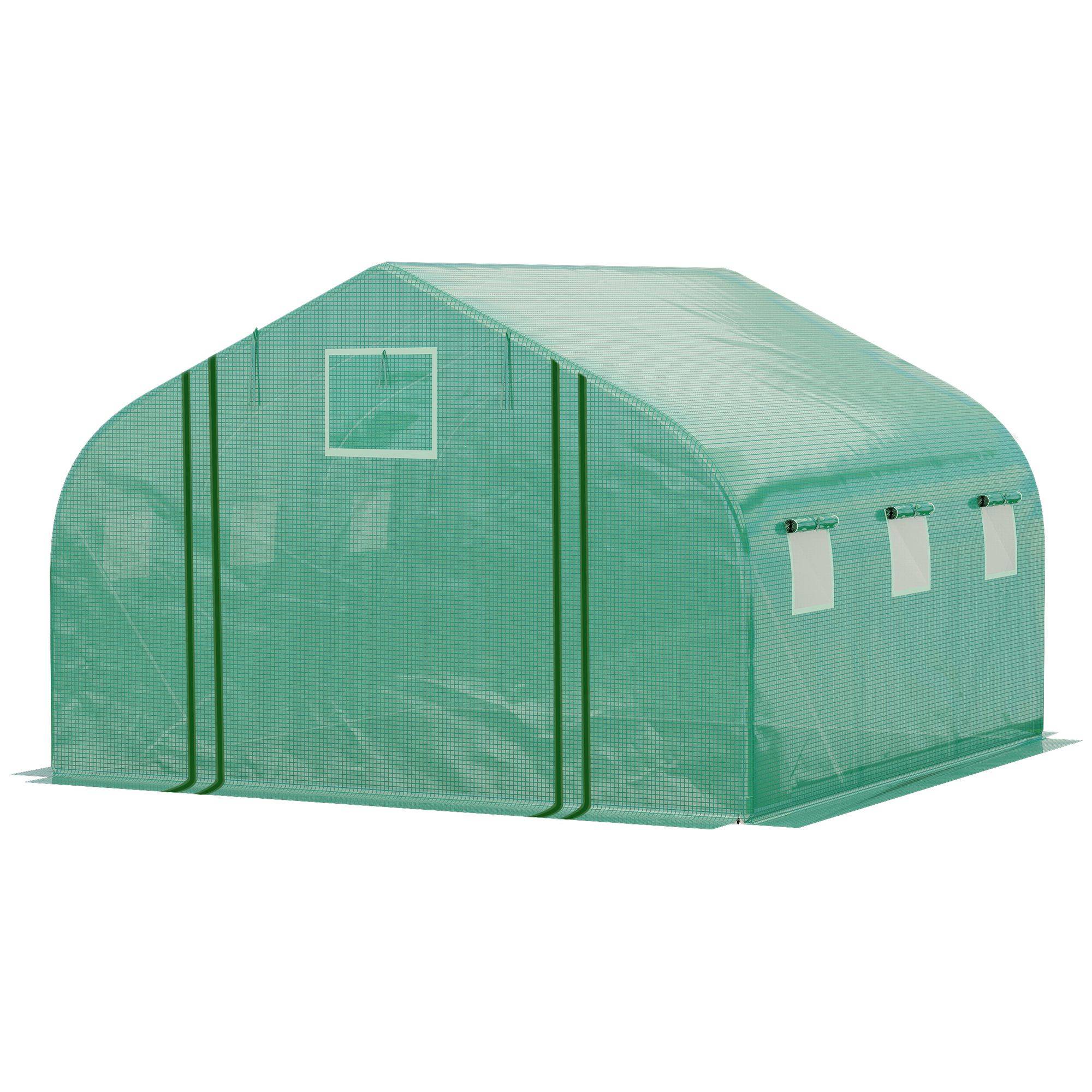Sans Marque - Serre Tunnel Jardin Grande 3,5x3x2 m 6 fenêtres porte zip enroulable acier galvanisé PE vert - Image 2