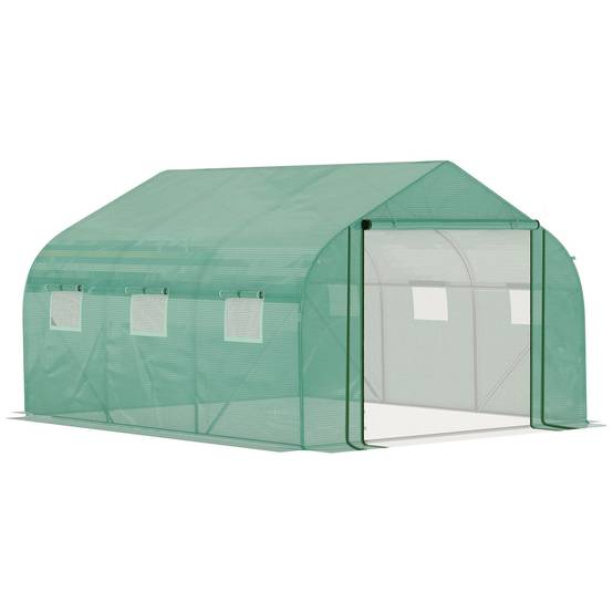 Sans Marque - Serre Tunnel Jardin Grande 3,5x3x2 m 6 fenêtres porte zip enroulable acier galvanisé PE vert - Image 1