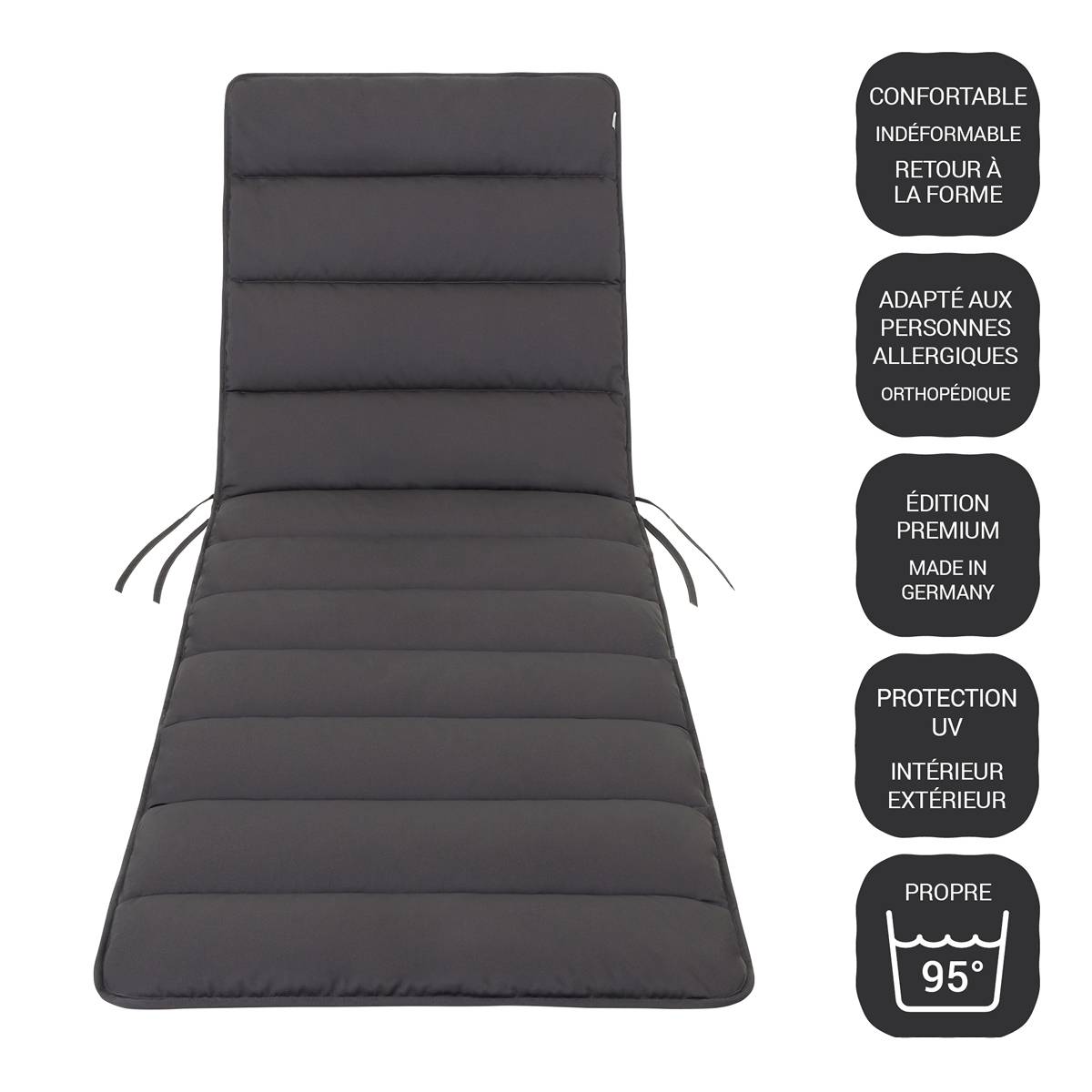 Coussin de Transat FlAIR - gris - 190x60cm - Image 1