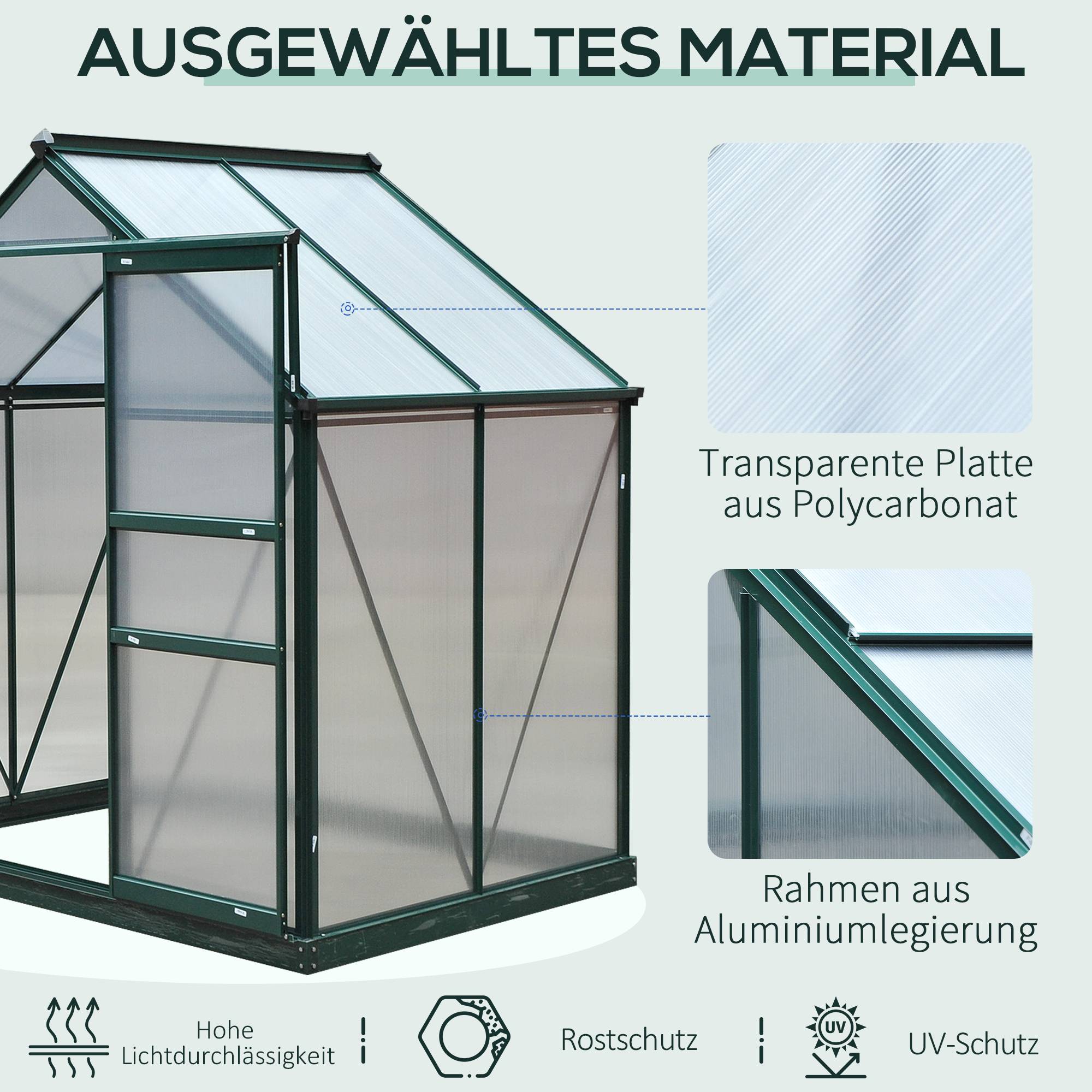 ComfortXL - Serre de jardin en aluminium et polycarbonate 190 x 132 x 201 cm verte avec lucarne pour légumes fleurs et herbes - Image 5