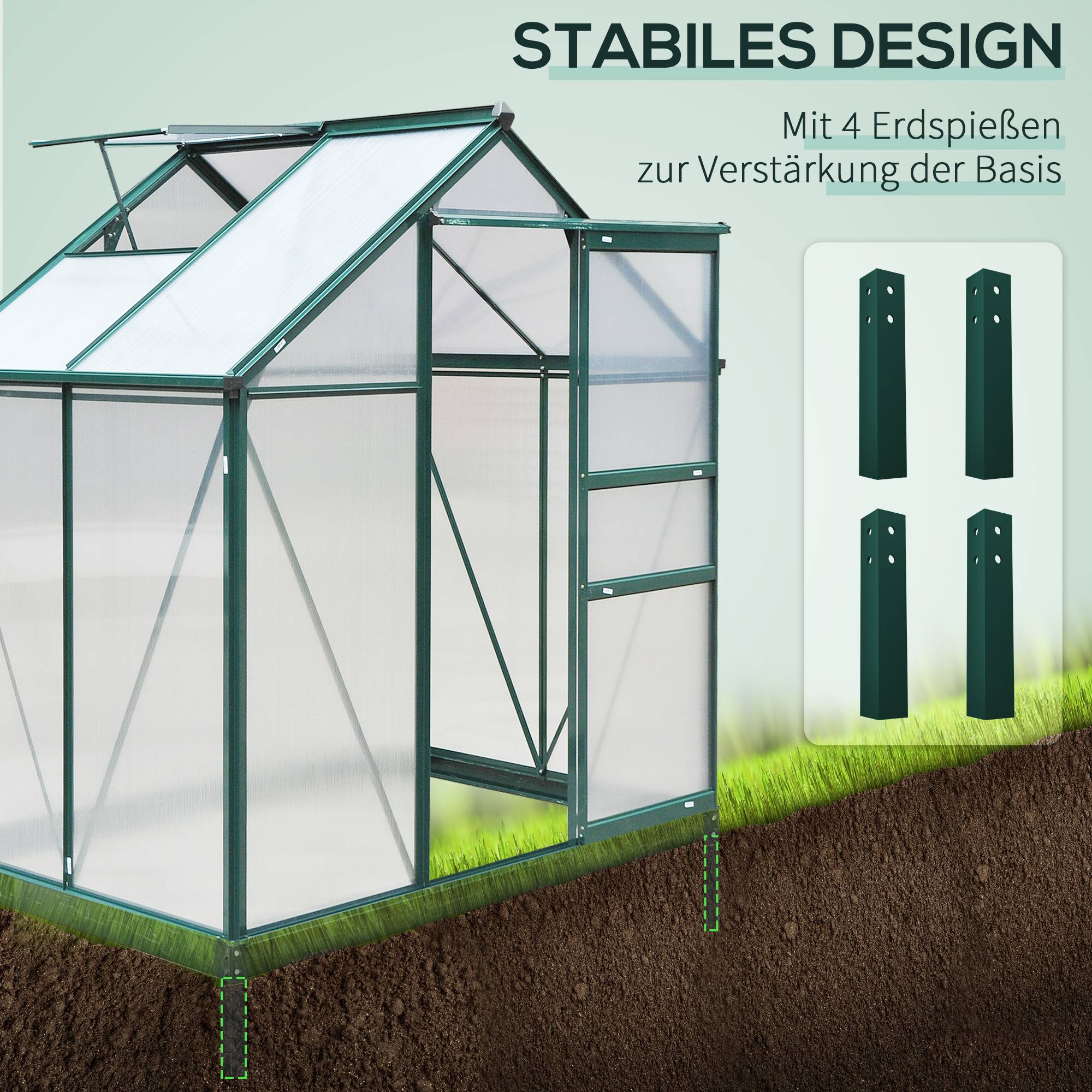 ComfortXL - Serre de jardin en aluminium et polycarbonate 190 x 132 x 201 cm verte avec lucarne pour légumes fleurs et herbes - Image 6
