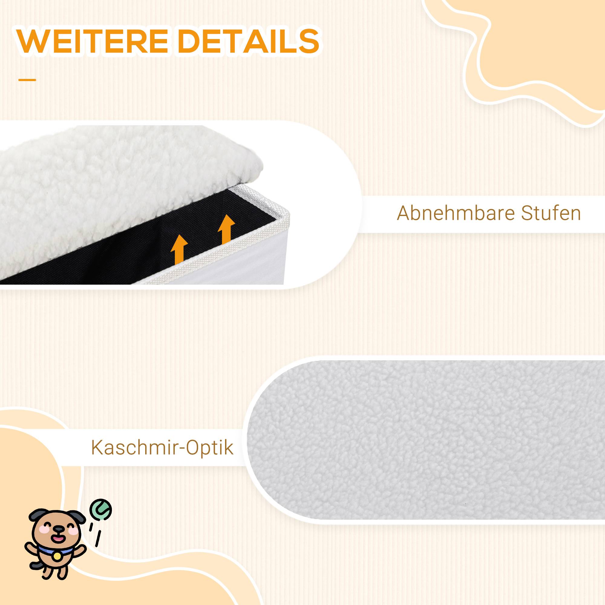 ComfortXL - Escalier pour chien pliable MDF blanc 40 x 54 x 48 cm 3 marches pour canapé lit voiture avec rangement - Image 6