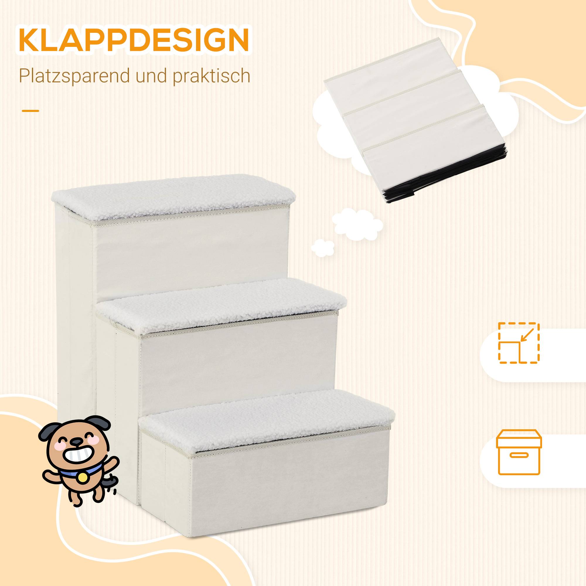 ComfortXL - Escalier pour chien pliable MDF blanc 40 x 54 x 48 cm 3 marches pour canapé lit voiture avec rangement - Image 4