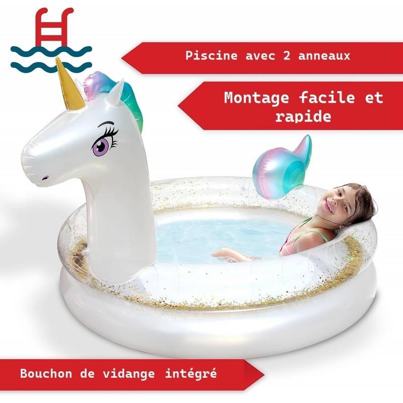 Piscine gonflable pour enfants - 200x135x90 cm piscine hors sol design Licorne- à partir de 3ans. - Image 5