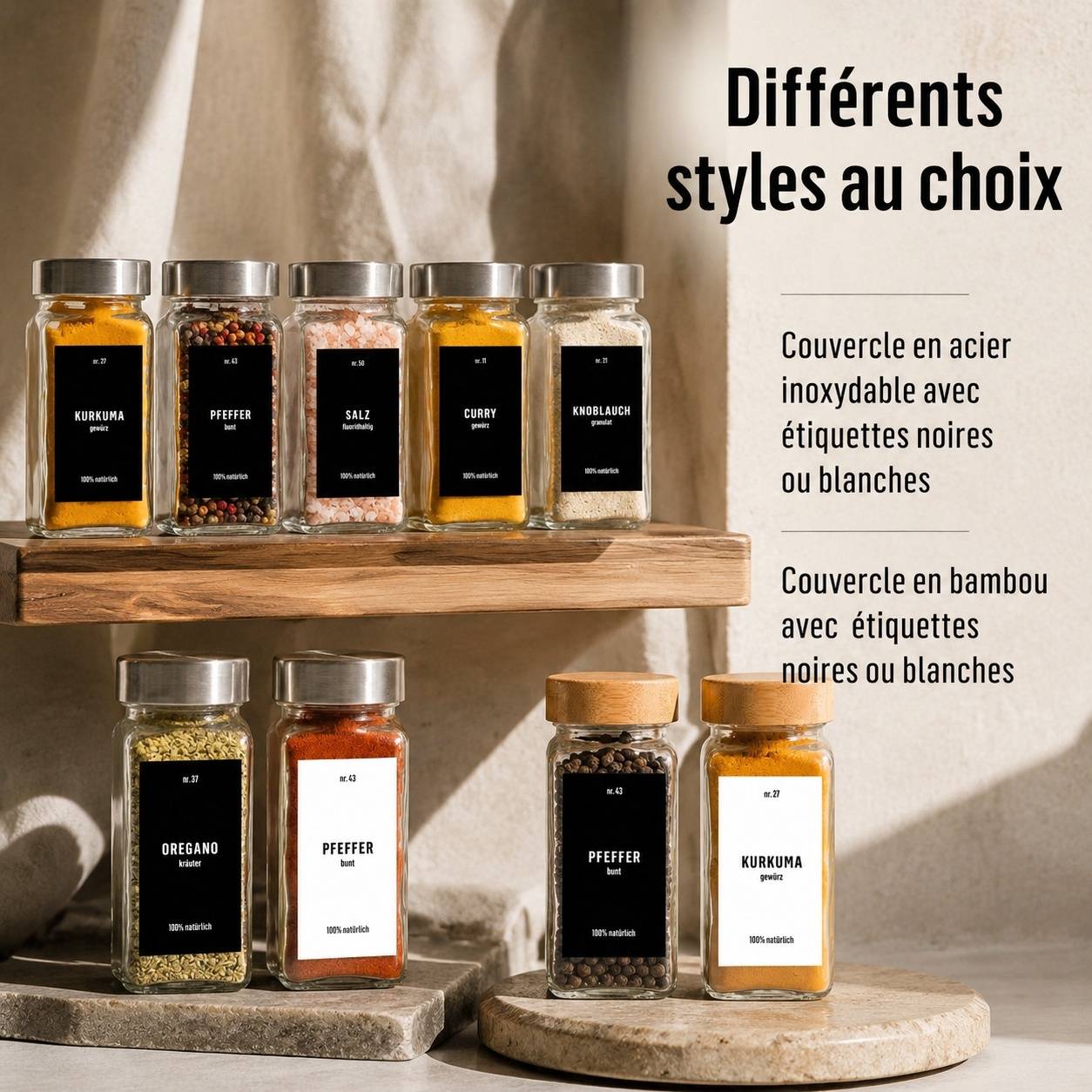 Set de 36 Pots à Épices en Verre avec Couvercles Acier Inoxydable et Gradués - Image 8