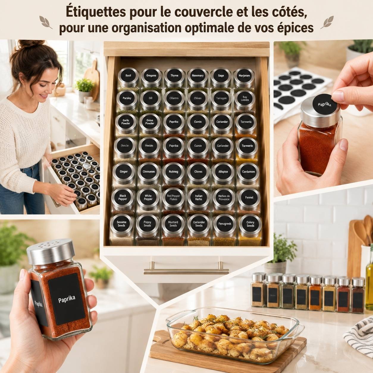 Set de 36 Pots à Épices en Verre avec Couvercles Acier Inoxydable et Gradués - Image 4