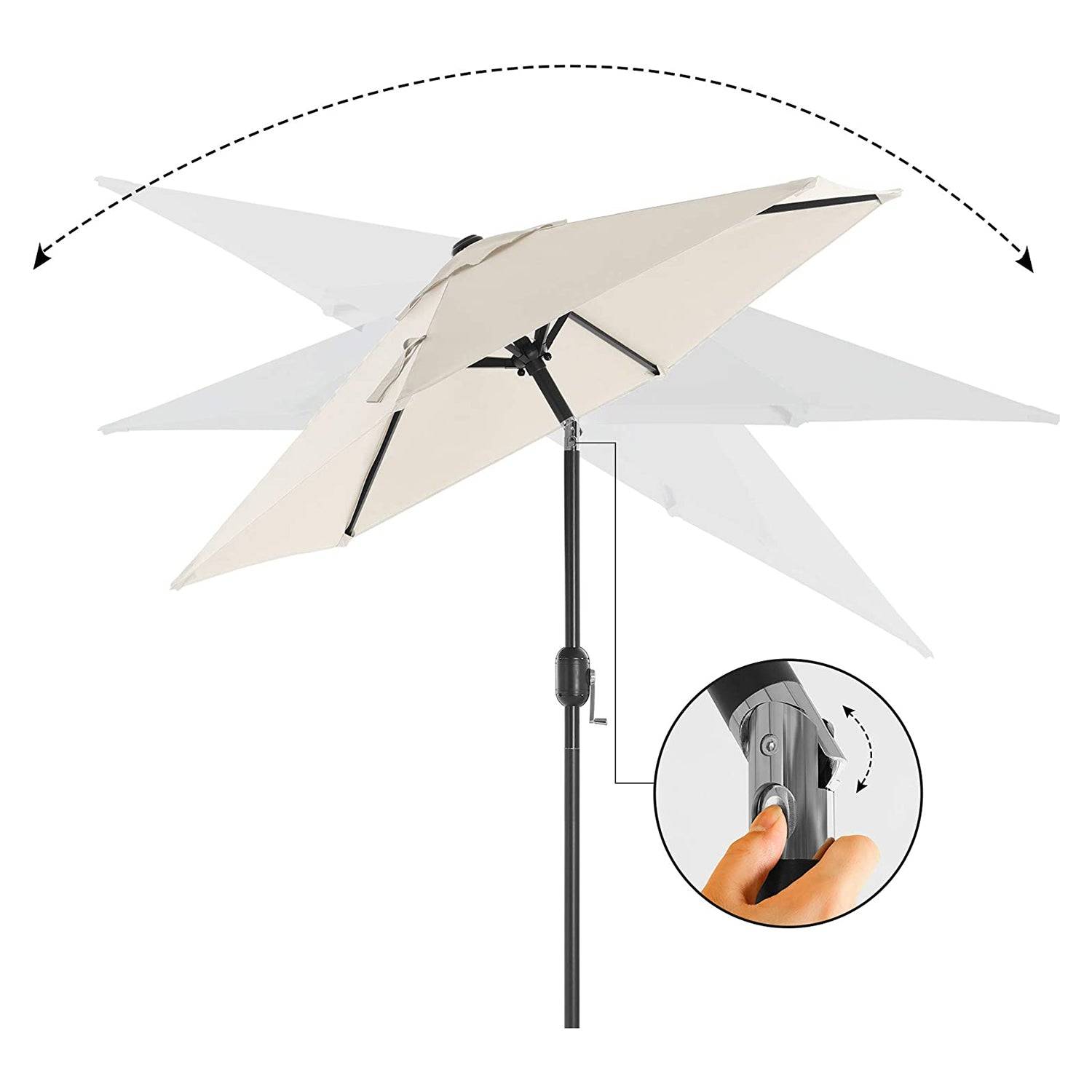 Helloshop26 - Parasol de jardin 2 m ombrelle mât et baleines en métal inclinable socle non inclus pour jardin balcon terrasse extérieur piscine plage beige - Image 3