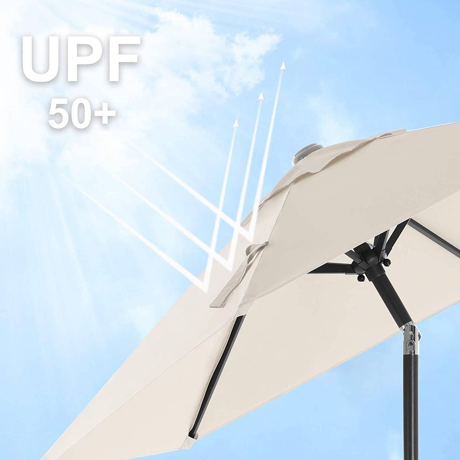 Helloshop26 - Parasol de jardin 2 m ombrelle mât et baleines en métal inclinable socle non inclus pour jardin balcon terrasse extérieur piscine plage beige - Image 2
