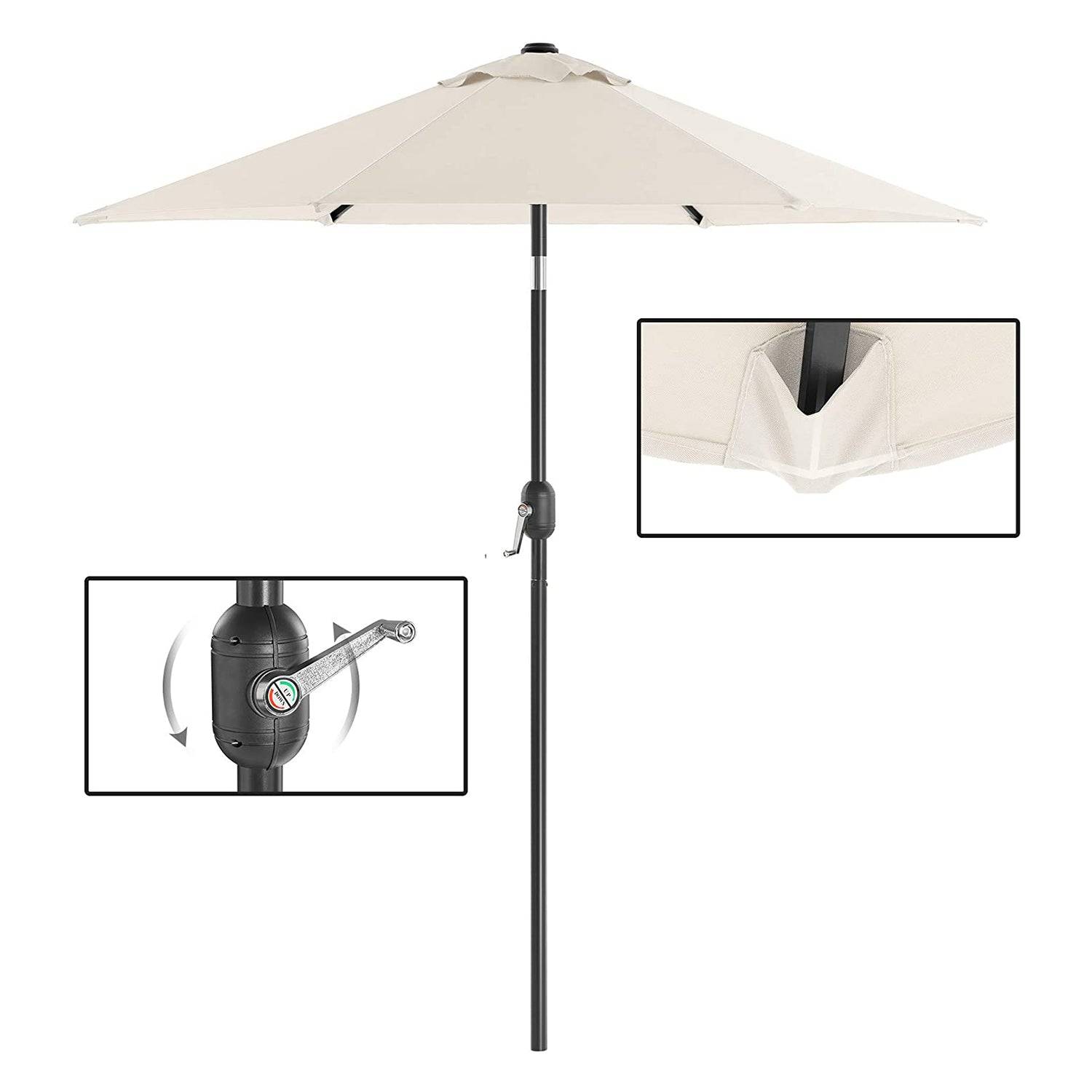 Helloshop26 - Parasol de jardin 2 m ombrelle mât et baleines en métal inclinable socle non inclus pour jardin balcon terrasse extérieur piscine plage beige - Image 4