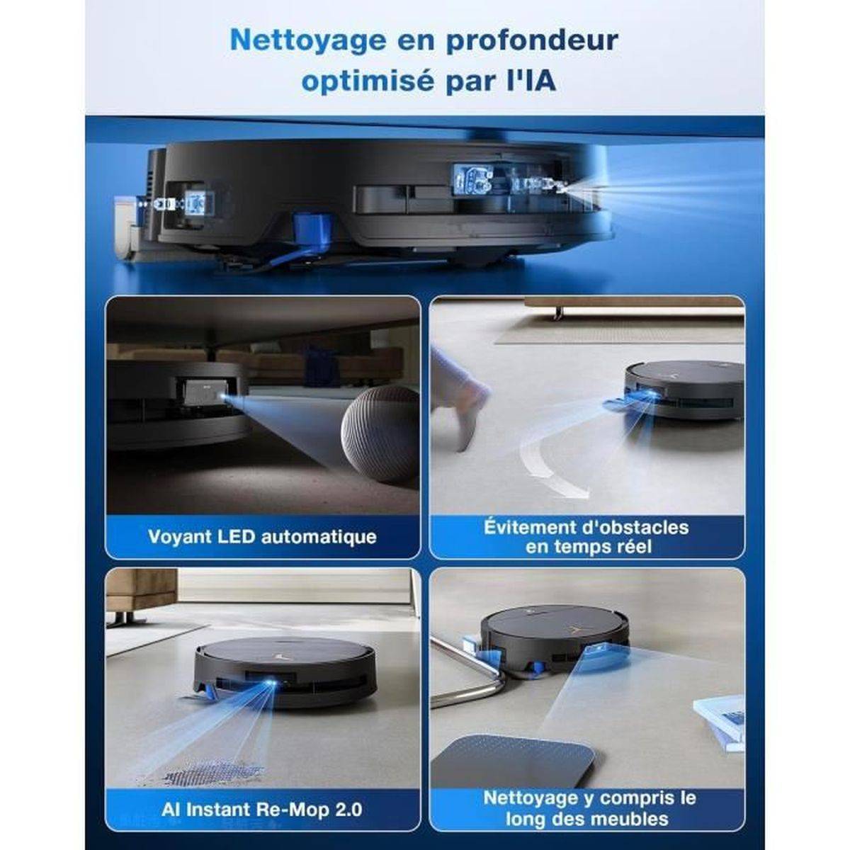 Aspirateur robot laveur ECOVACS DEEBOT X9 Pro Omni, aspiration 16 600 Pa, lavage humide OZMO Roller - ECOVACS - Image 4