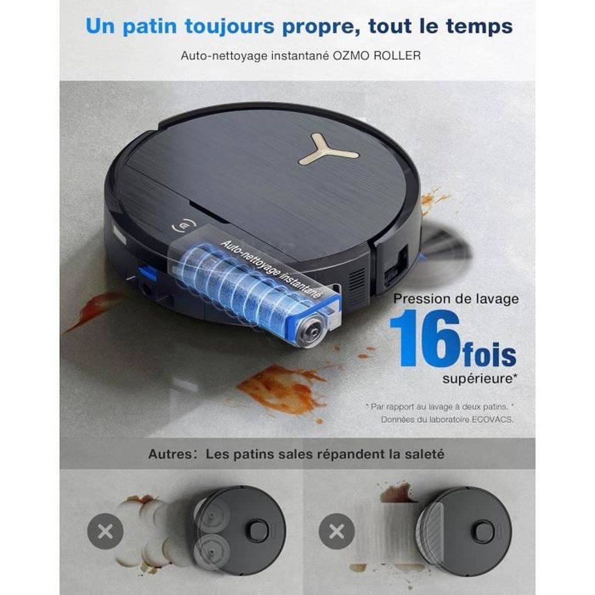 Aspirateur robot laveur ECOVACS DEEBOT X9 Pro Omni, aspiration 16 600 Pa, lavage humide OZMO Roller - ECOVACS - Image 8
