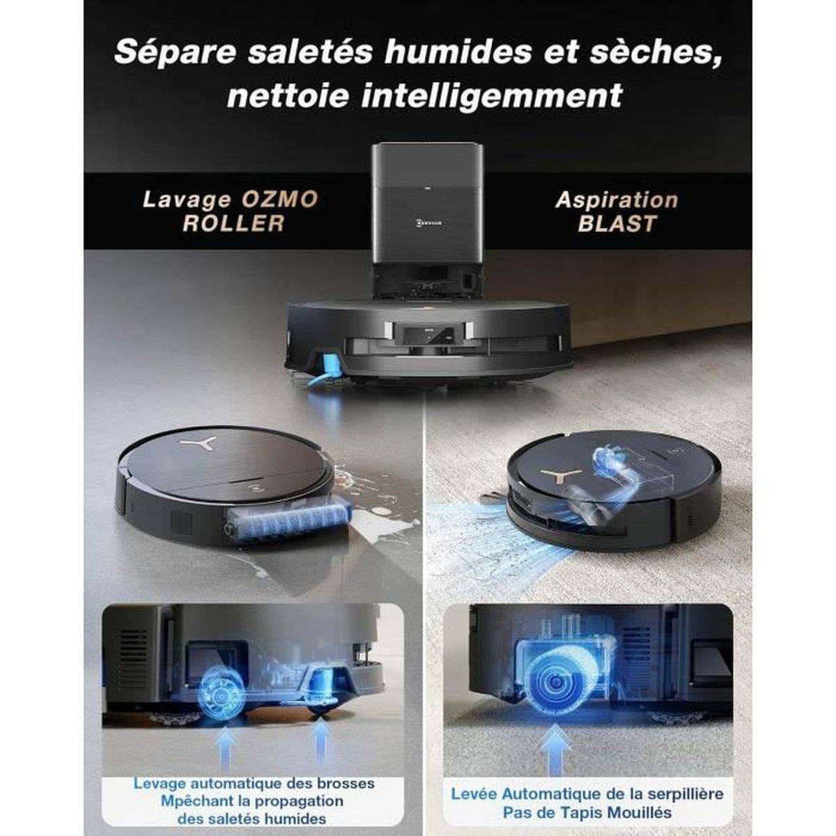 Aspirateur robot laveur ECOVACS DEEBOT X9 Pro Omni, aspiration 16 600 Pa, lavage humide OZMO Roller - ECOVACS - Image 7