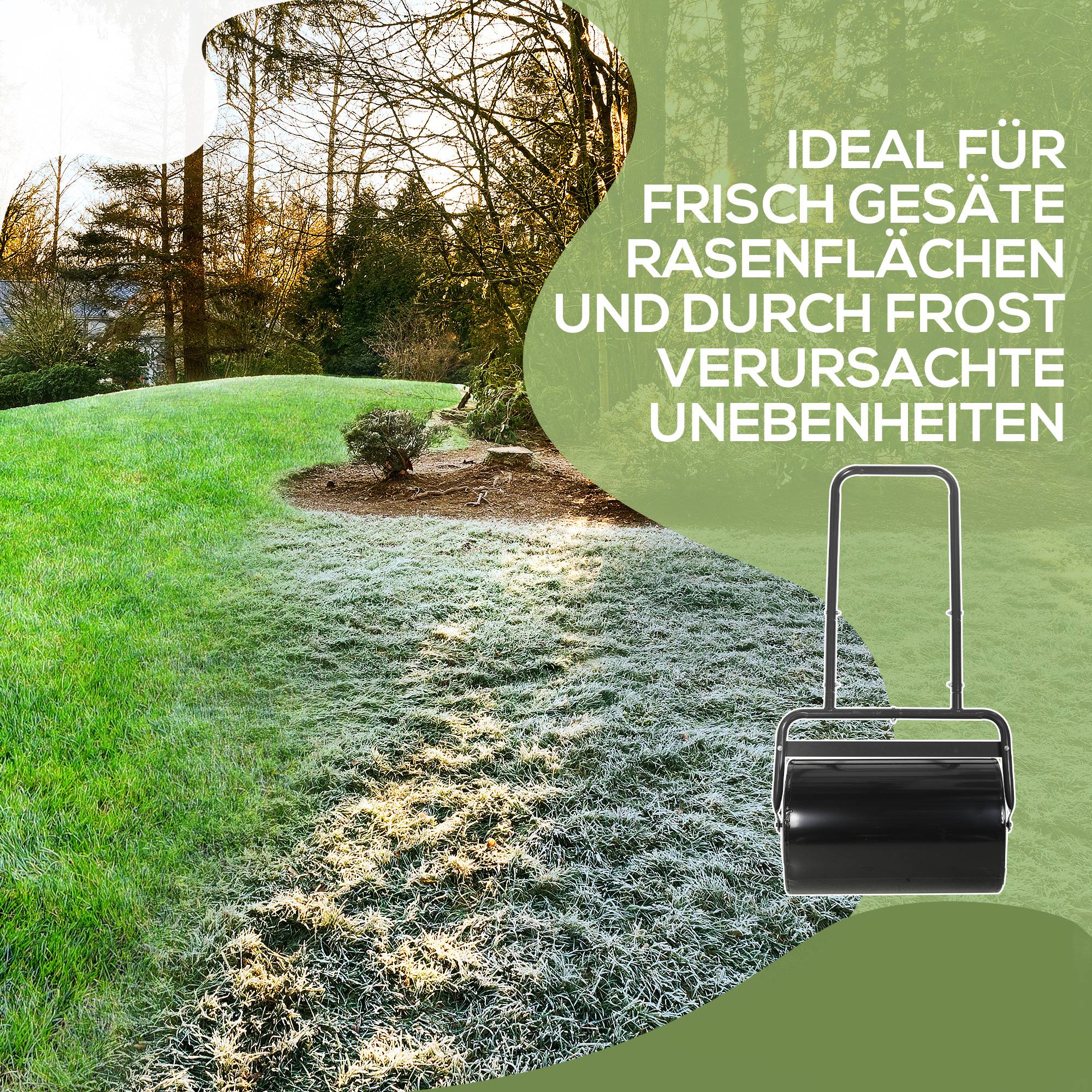 ComfortXL - Rouleau à gazon en acier 38 L Ø32 cm noir pour pelouse nivellement réglable jardin poignée en U jusqu’à 62 kg - Image 5