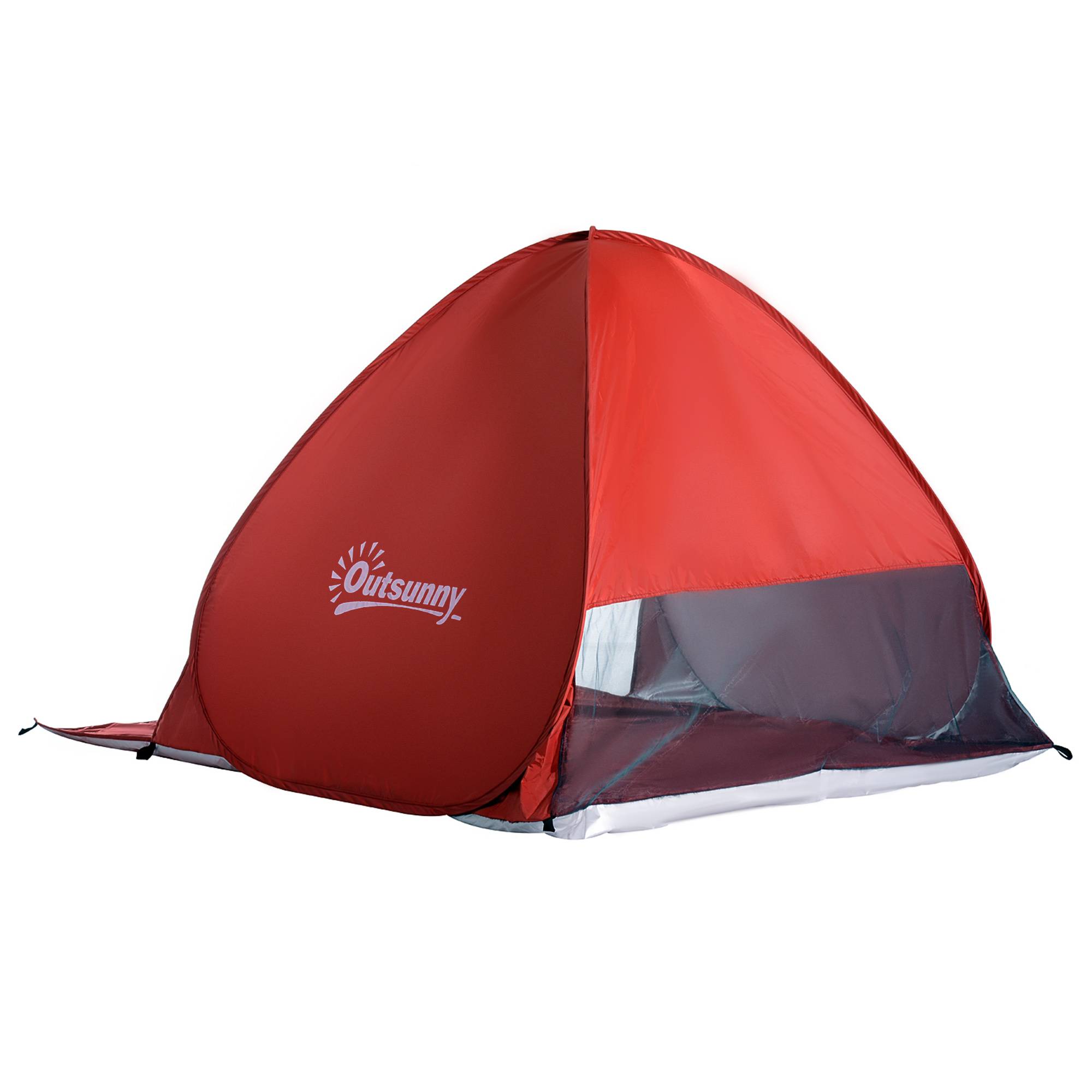 Tente de plage pliable 2 à 3 personnes rouge fenêtres et abri UV 200 x 150 x 119 cm, bord de mer - Image 2
