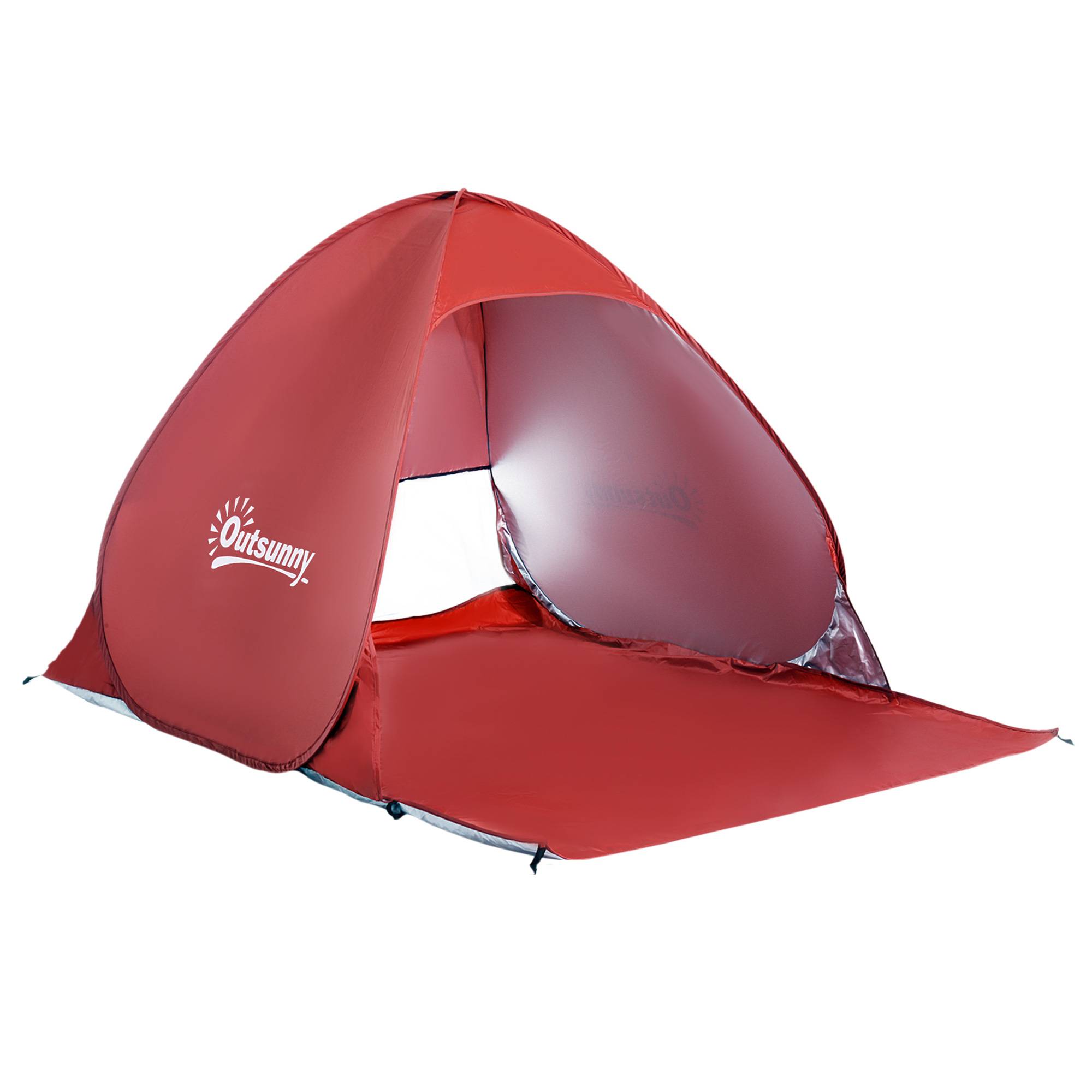 Tente de plage pliable 2 à 3 personnes rouge fenêtres et abri UV 200 x 150 x 119 cm, bord de mer - Image 1