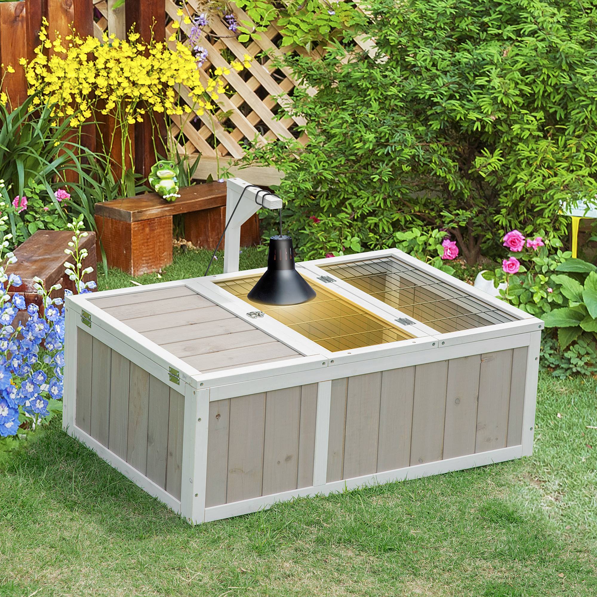 Maison enclos cage pour petit animal tortue avec 2 espaces dim. 91,5L x 61l x 33H cm - bois de sapin - Image 3
