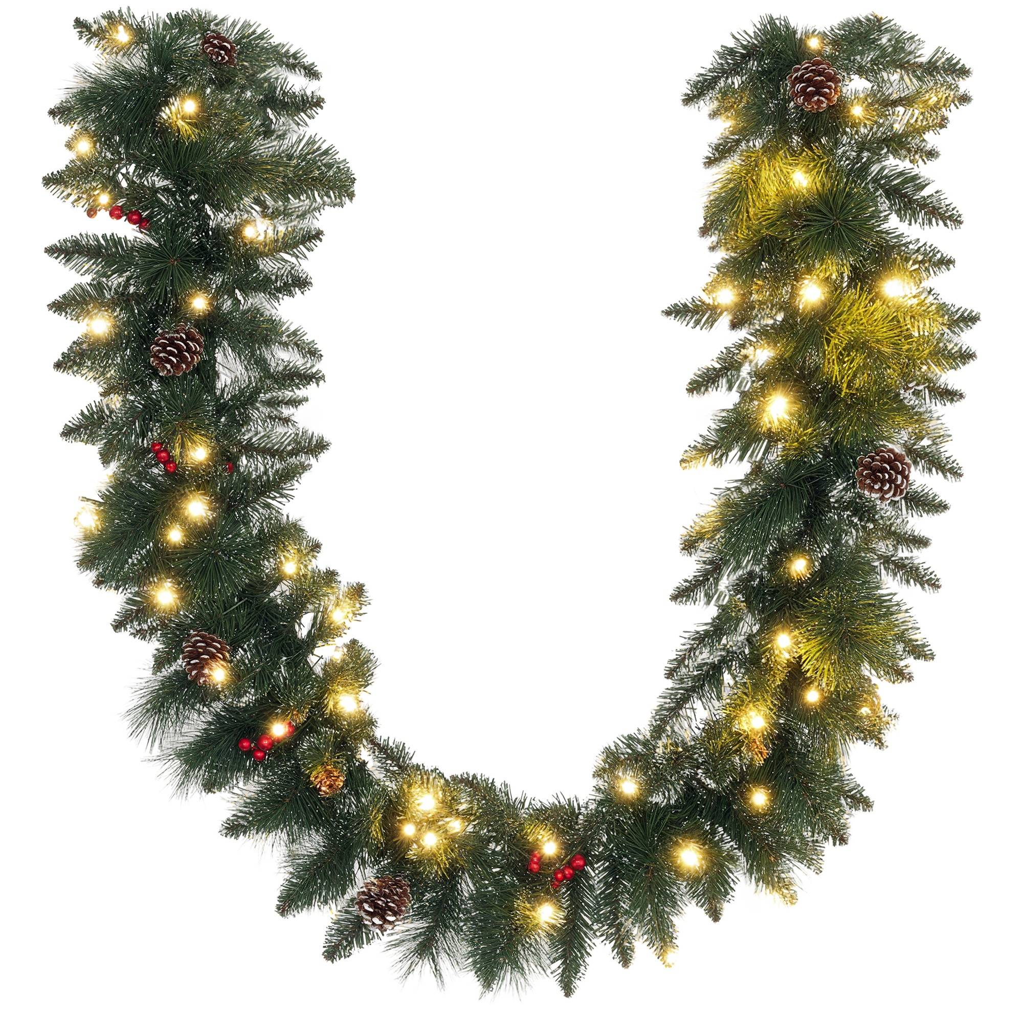 Sans Marque - Guirlande de Noël artificielle de 1,8 m avec lumières, décoration florale, verte - Image 1