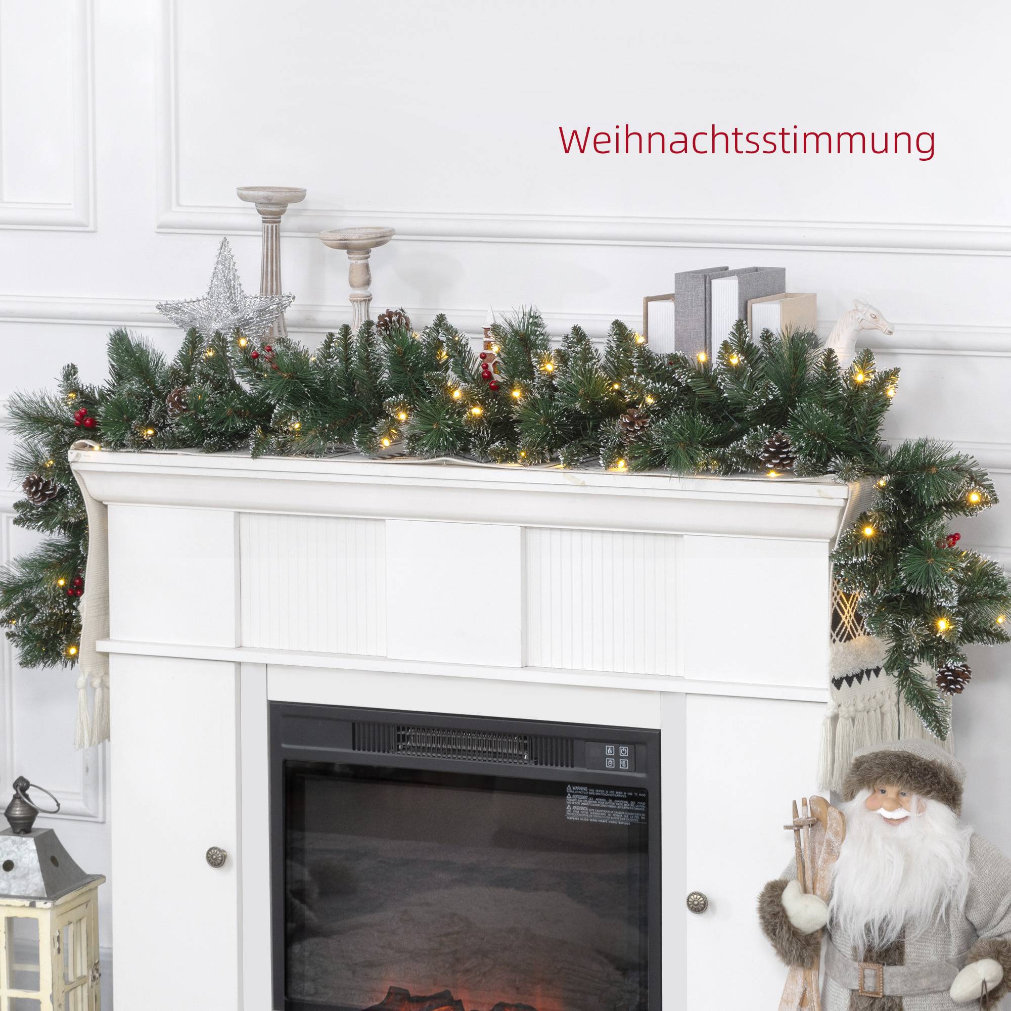 Sans Marque - Guirlande de Noël artificielle de 1,8 m avec lumières, décoration florale, verte - Image 6
