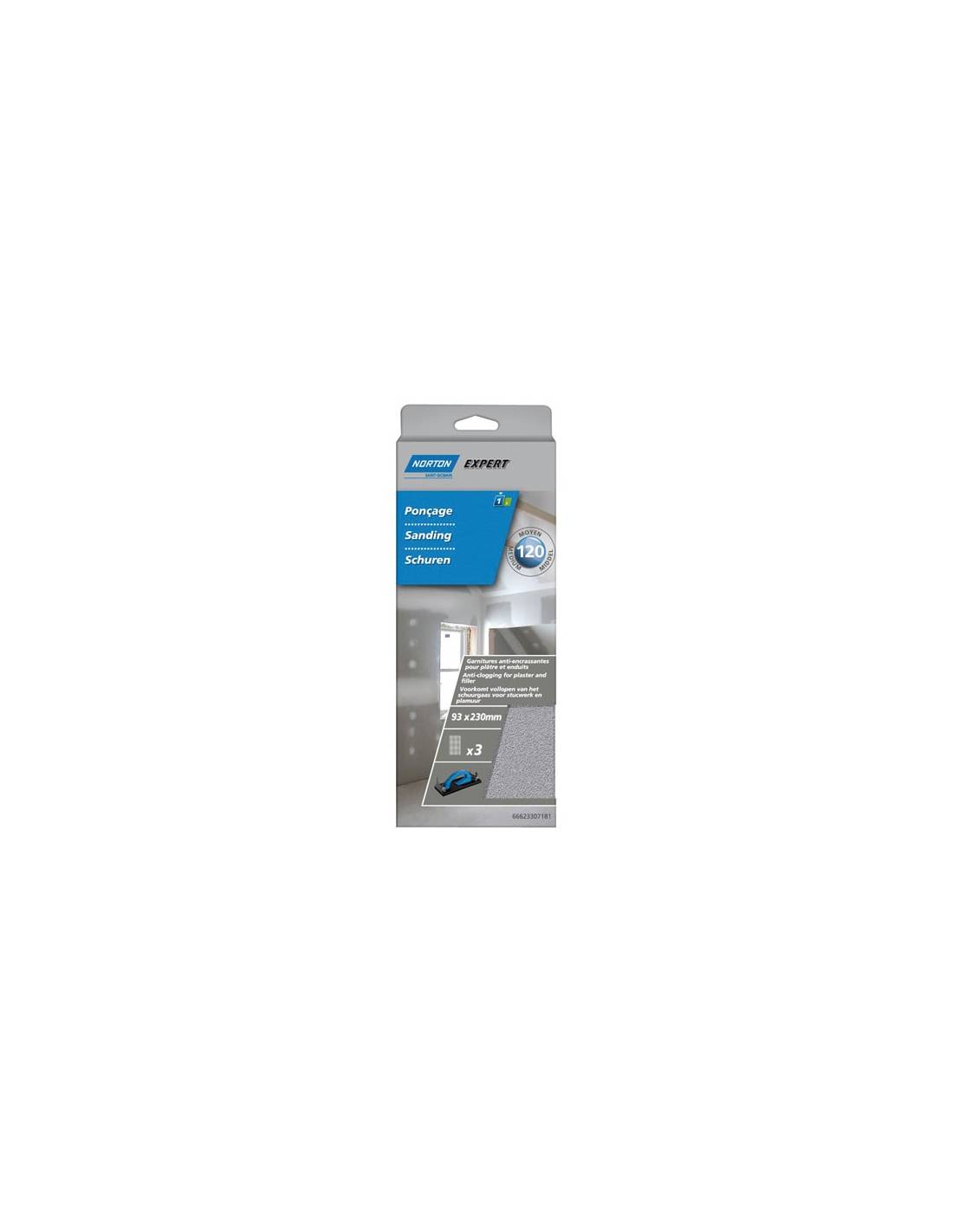 Norton - Patins Spécial Plâtre 93x230mm Grain 120 Par 3 - Norton - Image 1
