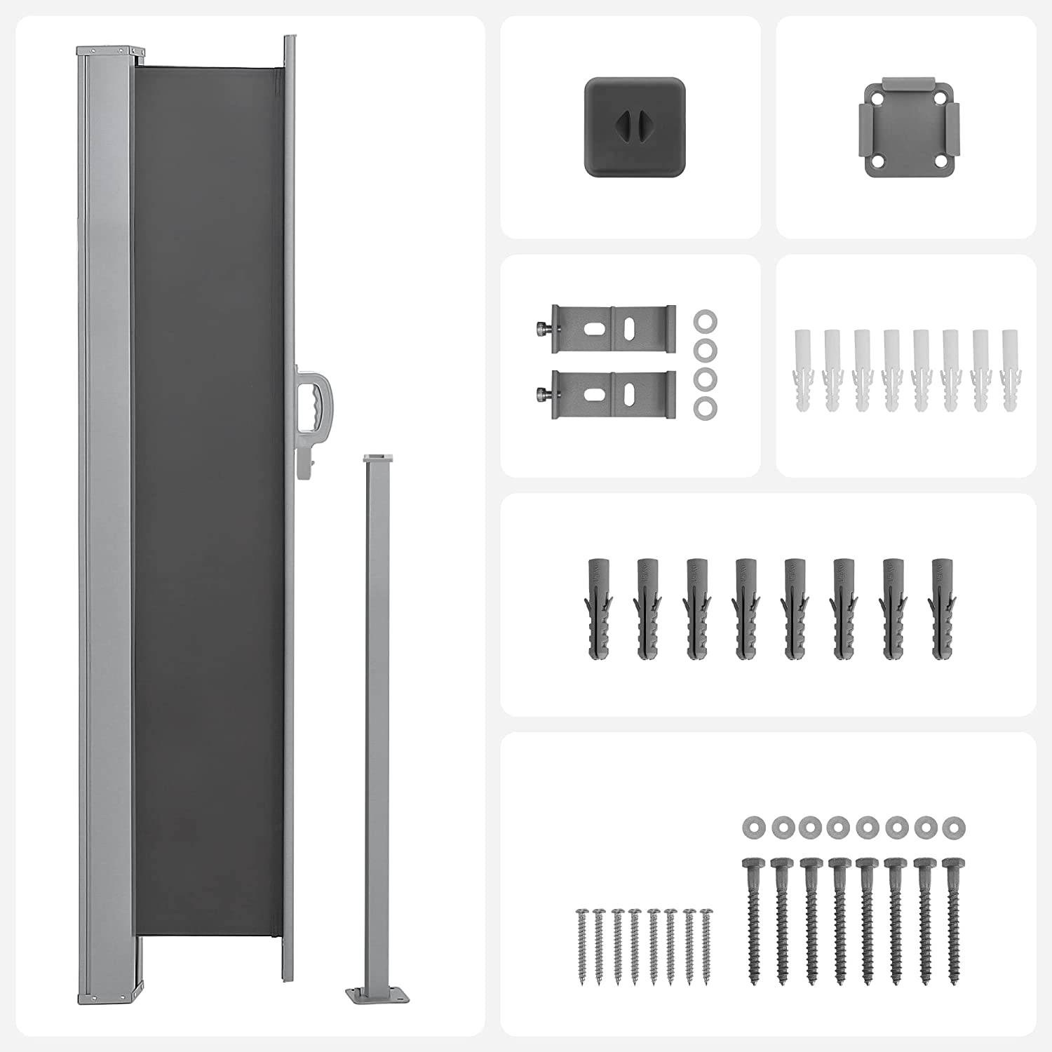 Helloshop26 - Store latéral 180 x 450 cm (h x l) brise-vue rétractable pare-soleil pour balcon terrasse jardin gris anthracite - Image 2