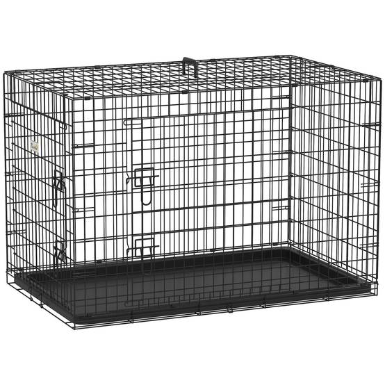 Cage de transport acier pour chien moyen pliante 2 portes verrouillables 106x71x76cm noir - ComfortXL Outdoor Living - Image 1