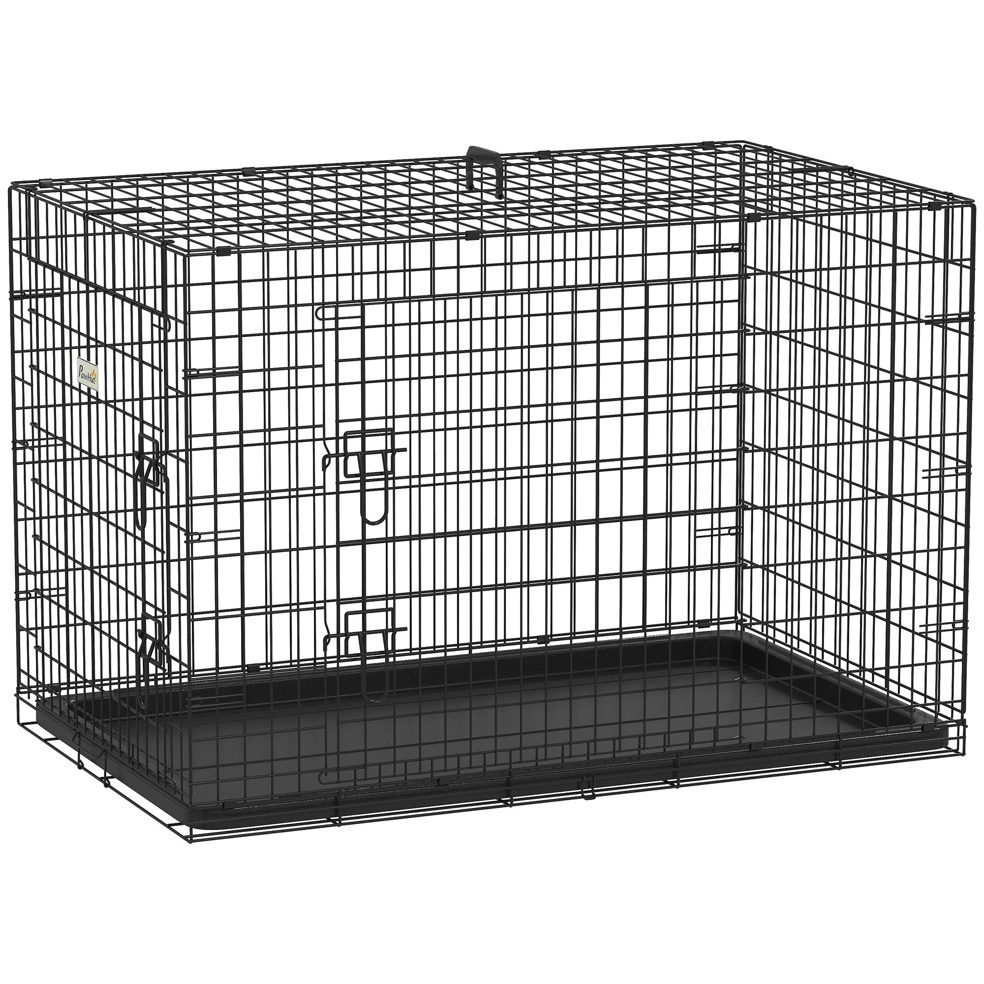 Cage de transport acier pour chien moyen pliante 2 portes verrouillables 106x71x76cm noir - ComfortXL Outdoor Living - Image 1