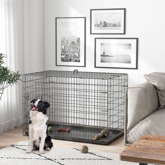 Cage de transport acier pour chien moyen pliante 2 portes verrouillables 106x71x76cm noir - ComfortXL Outdoor Living - Image 4