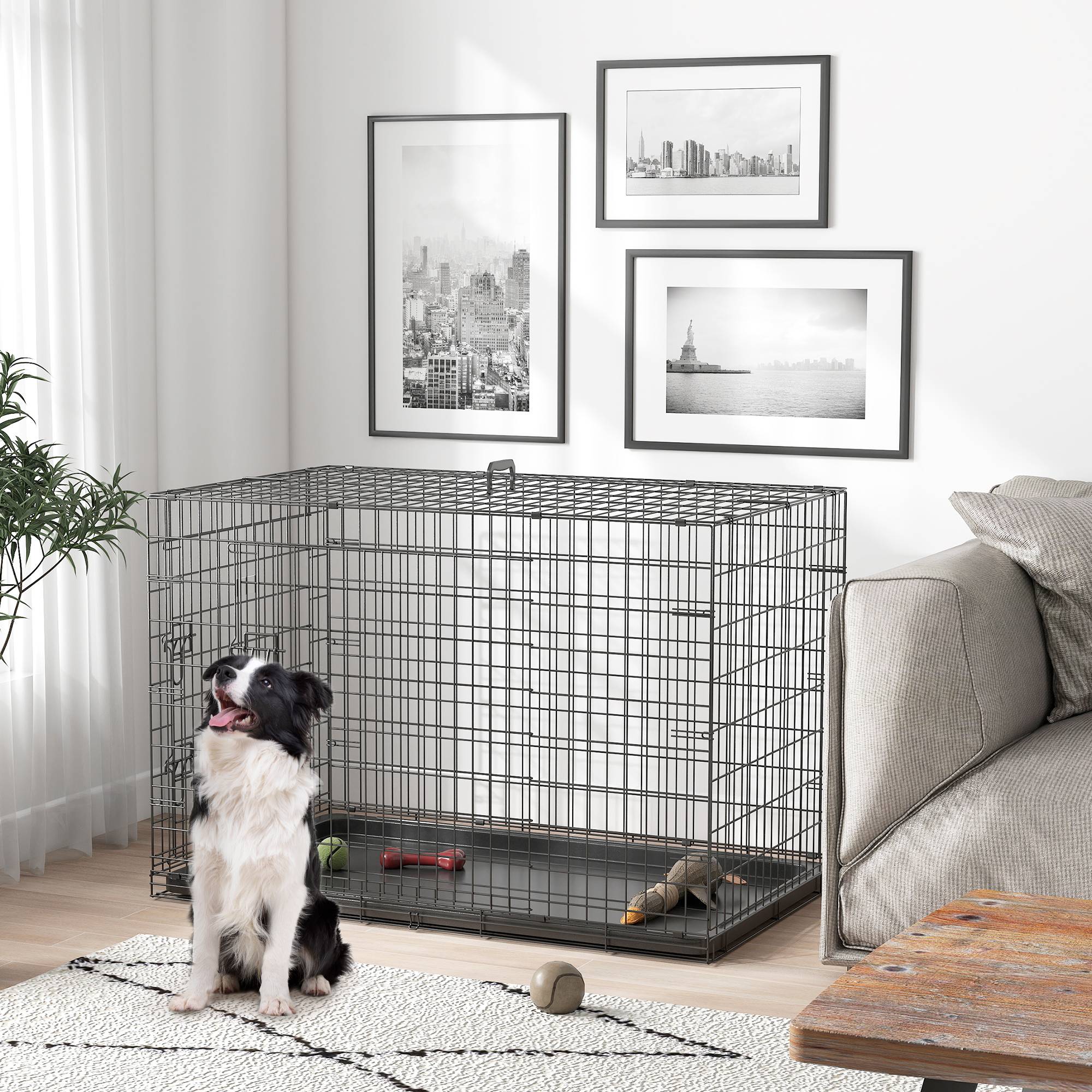 Cage de transport acier pour chien moyen pliante 2 portes verrouillables 106x71x76cm noir - ComfortXL Outdoor Living - Image 4