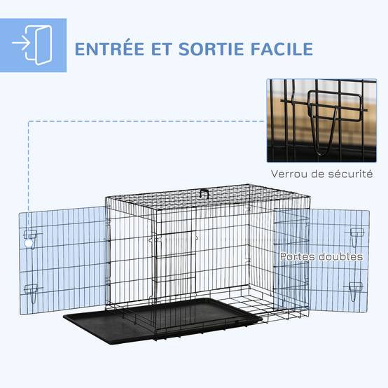 Cage de transport acier pour chien moyen pliante 2 portes verrouillables 106x71x76cm noir - ComfortXL Outdoor Living - Image 6