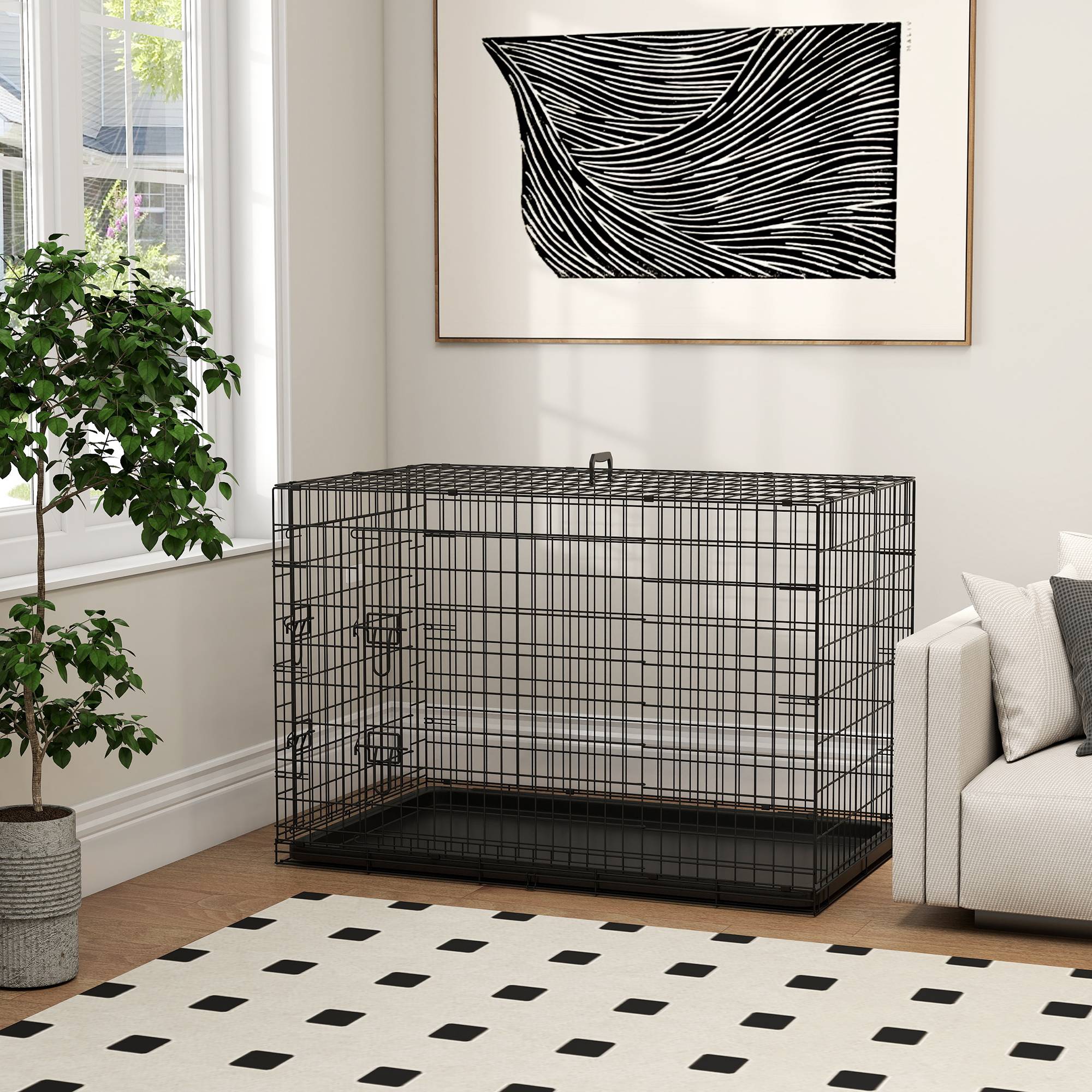 Cage de transport acier pour chien moyen pliante 2 portes verrouillables 106x71x76cm noir - ComfortXL Outdoor Living - Image 10