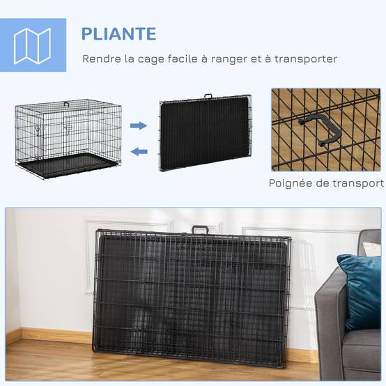 Cage de transport acier pour chien moyen pliante 2 portes verrouillables 106x71x76cm noir - ComfortXL Outdoor Living - Image 9