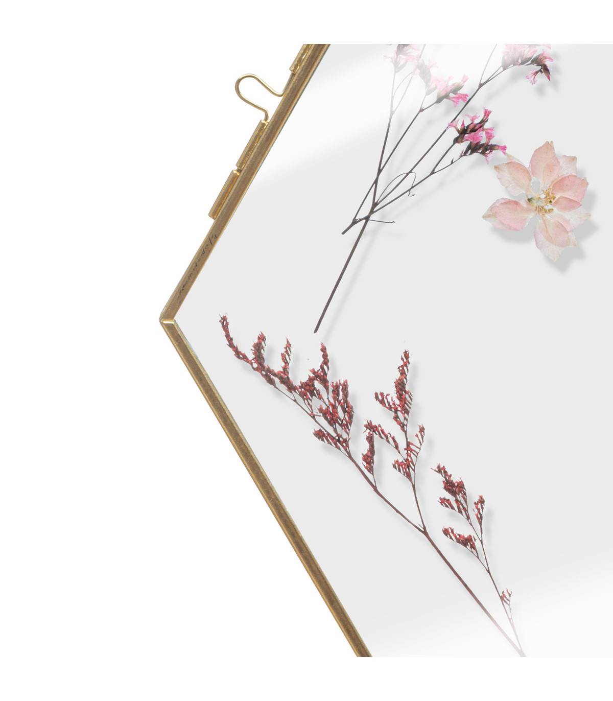 Déco murale Fleurs séchées en verre et métal doré 21 x 25 cm - Image 2