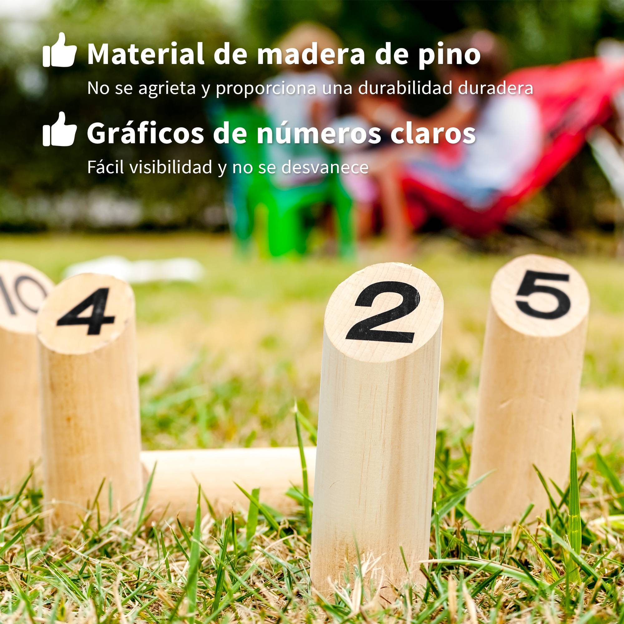 Jeu de bowling finlandais en bois avec 12 quilles, 1 queue et étui de transport pour adultes, style jardin naturel - Image 7