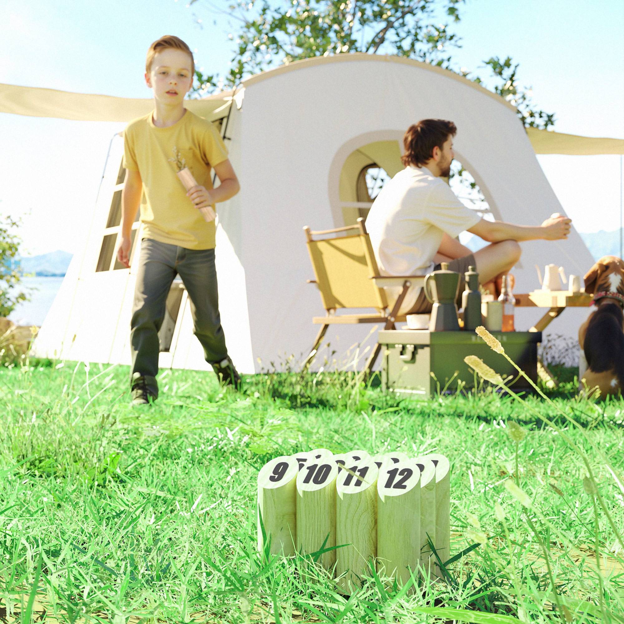 Jeu de bowling finlandais en bois avec 12 quilles, 1 queue et étui de transport pour adultes, style jardin naturel - Image 4