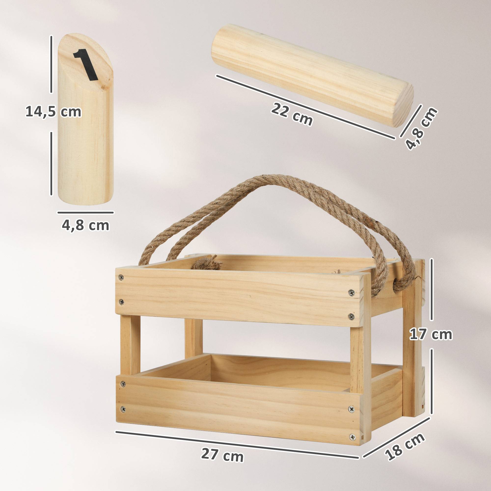 Jeu de bowling finlandais en bois avec 12 quilles, 1 queue et étui de transport pour adultes, style jardin naturel - Image 5