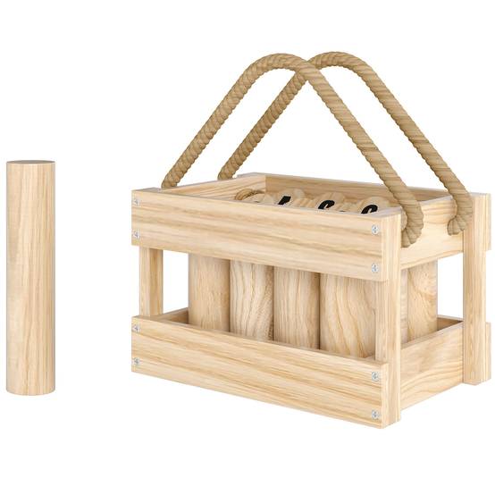 Jeu de bowling finlandais en bois avec 12 quilles, 1 queue et étui de transport pour adultes, style jardin naturel - Image 2