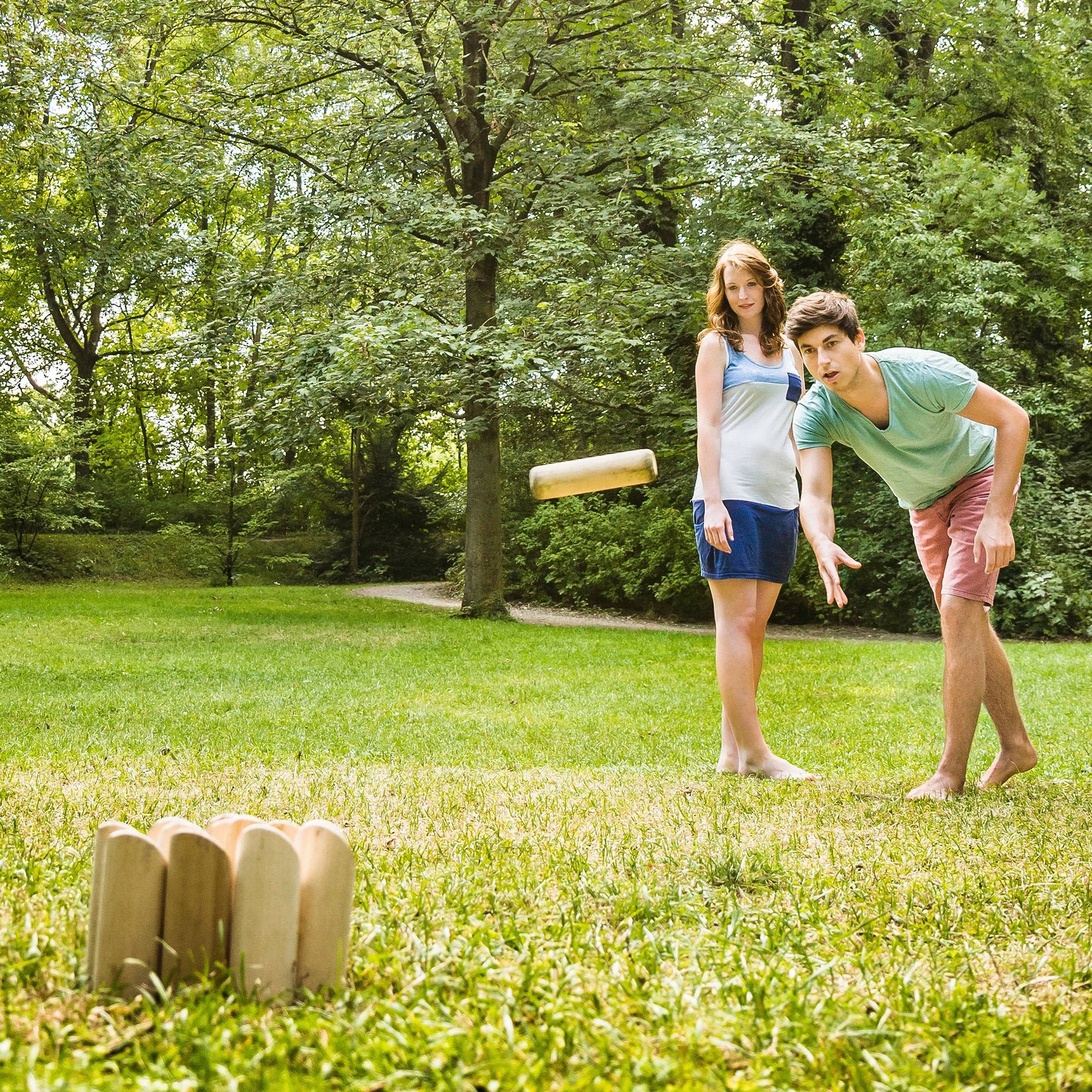 Jeu de bowling finlandais en bois avec 12 quilles, 1 queue et étui de transport pour adultes, style jardin naturel - Image 9