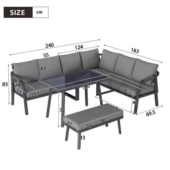 ComfortXL - Salon de jardin d'angle acier et corde pour terrasse repas 8 places gris - ComfortXL Outdoor Living - Image 3