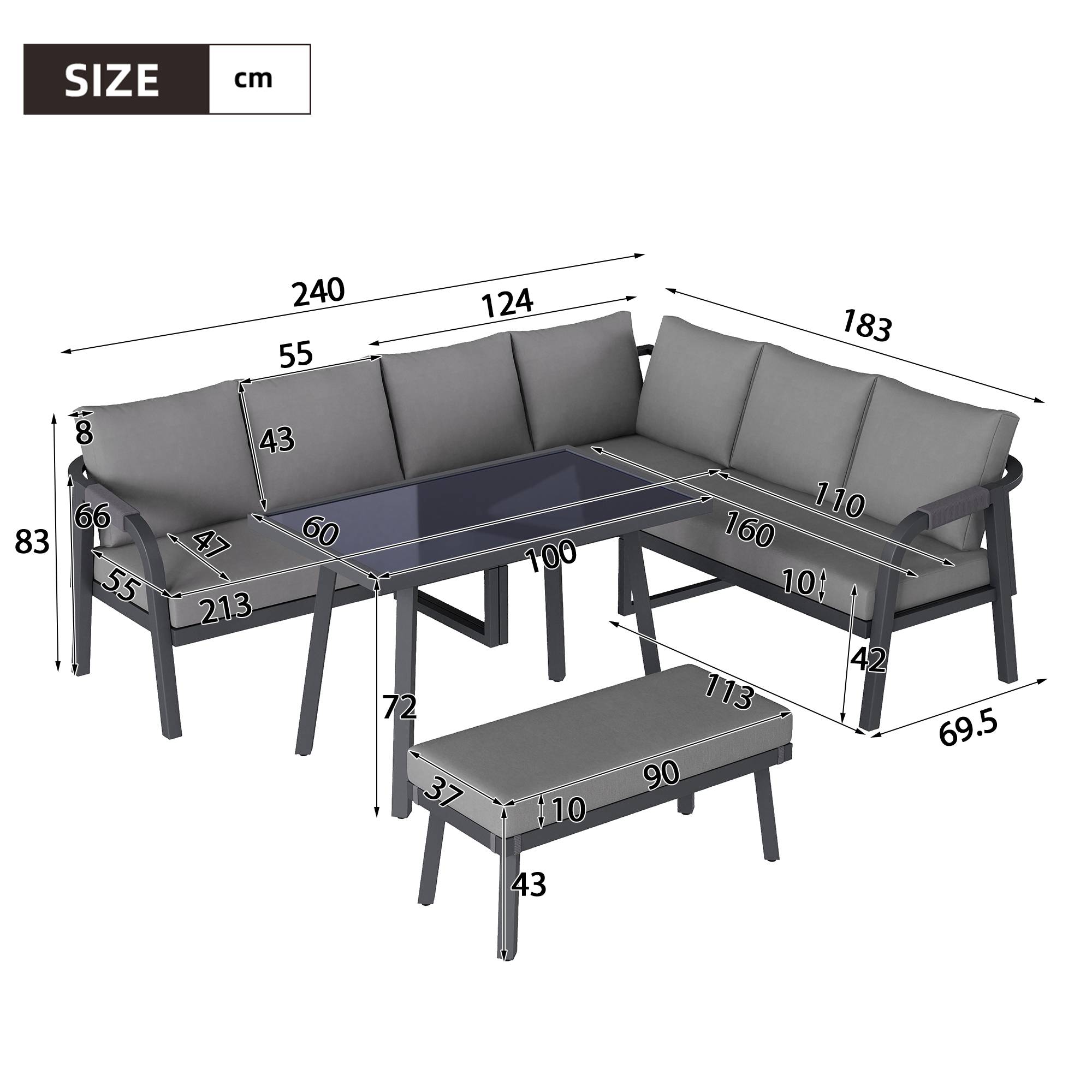 ComfortXL - Salon de jardin d'angle acier et corde pour terrasse repas 8 places gris - ComfortXL Outdoor Living - Image 3