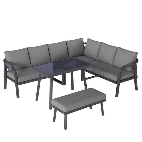 ComfortXL - Salon de jardin d'angle acier et corde pour terrasse repas 8 places gris - ComfortXL Outdoor Living - Image 2