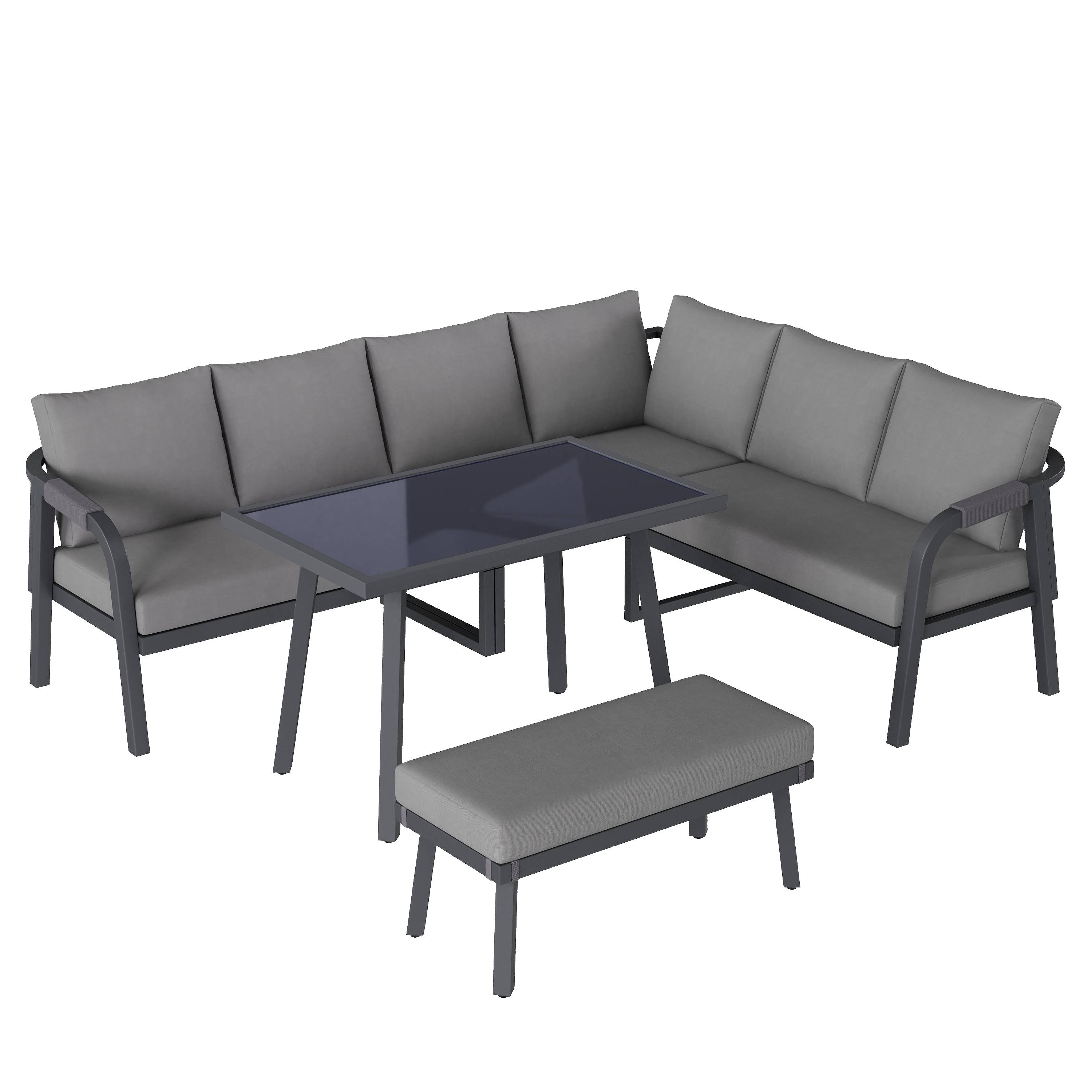 ComfortXL - Salon de jardin d'angle acier et corde pour terrasse repas 8 places gris - ComfortXL Outdoor Living - Image 2