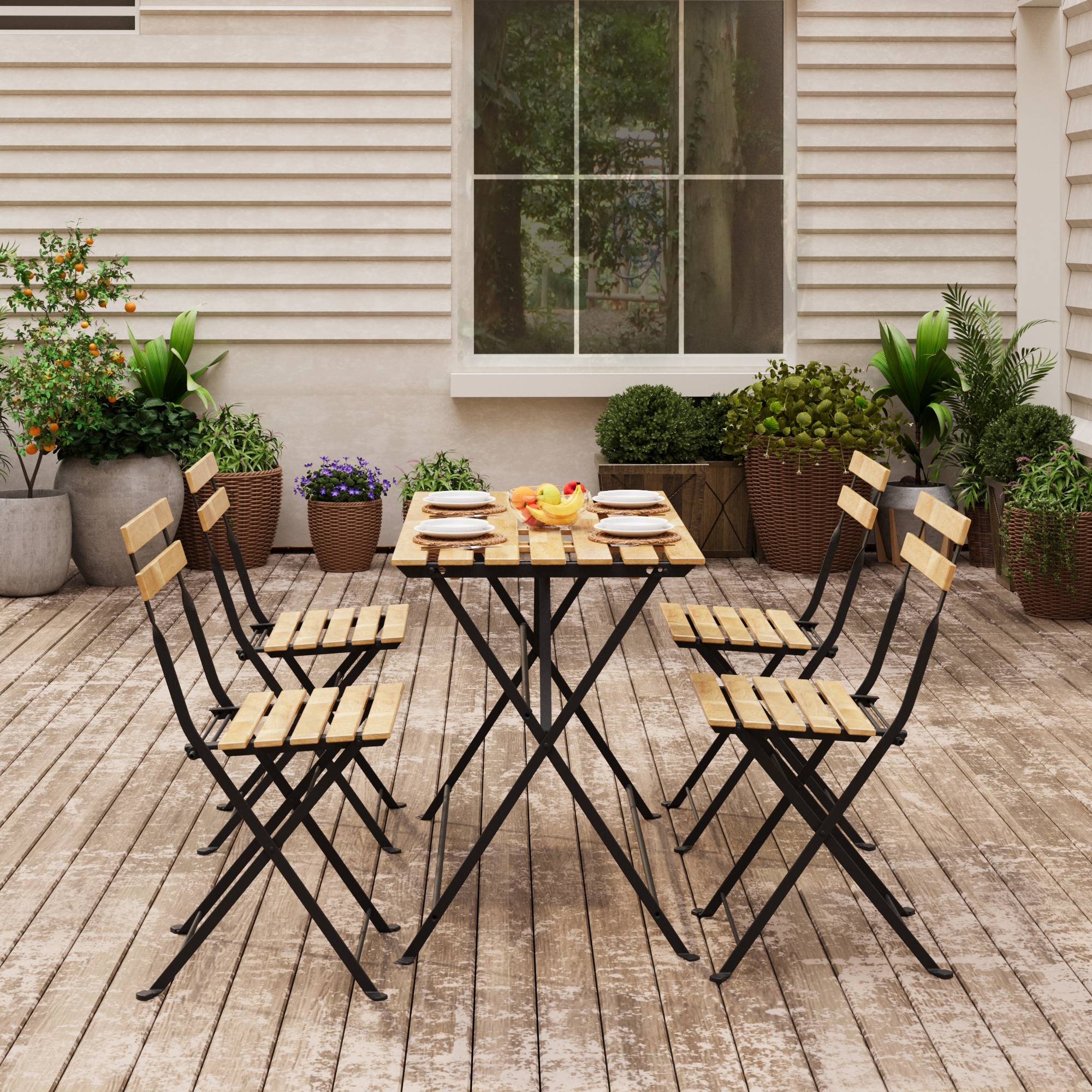 Casa.Pro - Salon de jardin 5 pièces Bovino avec table et 4 chaises pliantes noir naturel casa.pro - Image 2